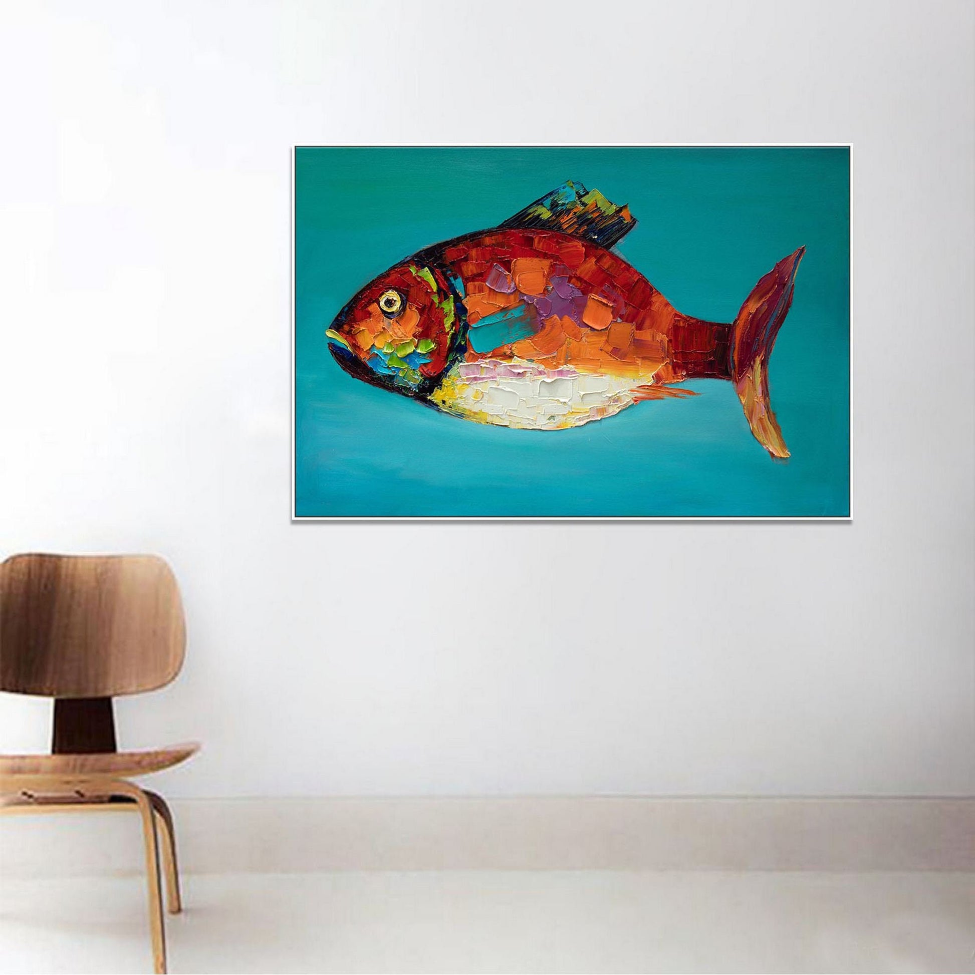 Large Canvas Painting Fish, Abstract Art, Modern Art, Abstract Canvas Painting, Wall Art, Oil Painting Original, Living Room Art
