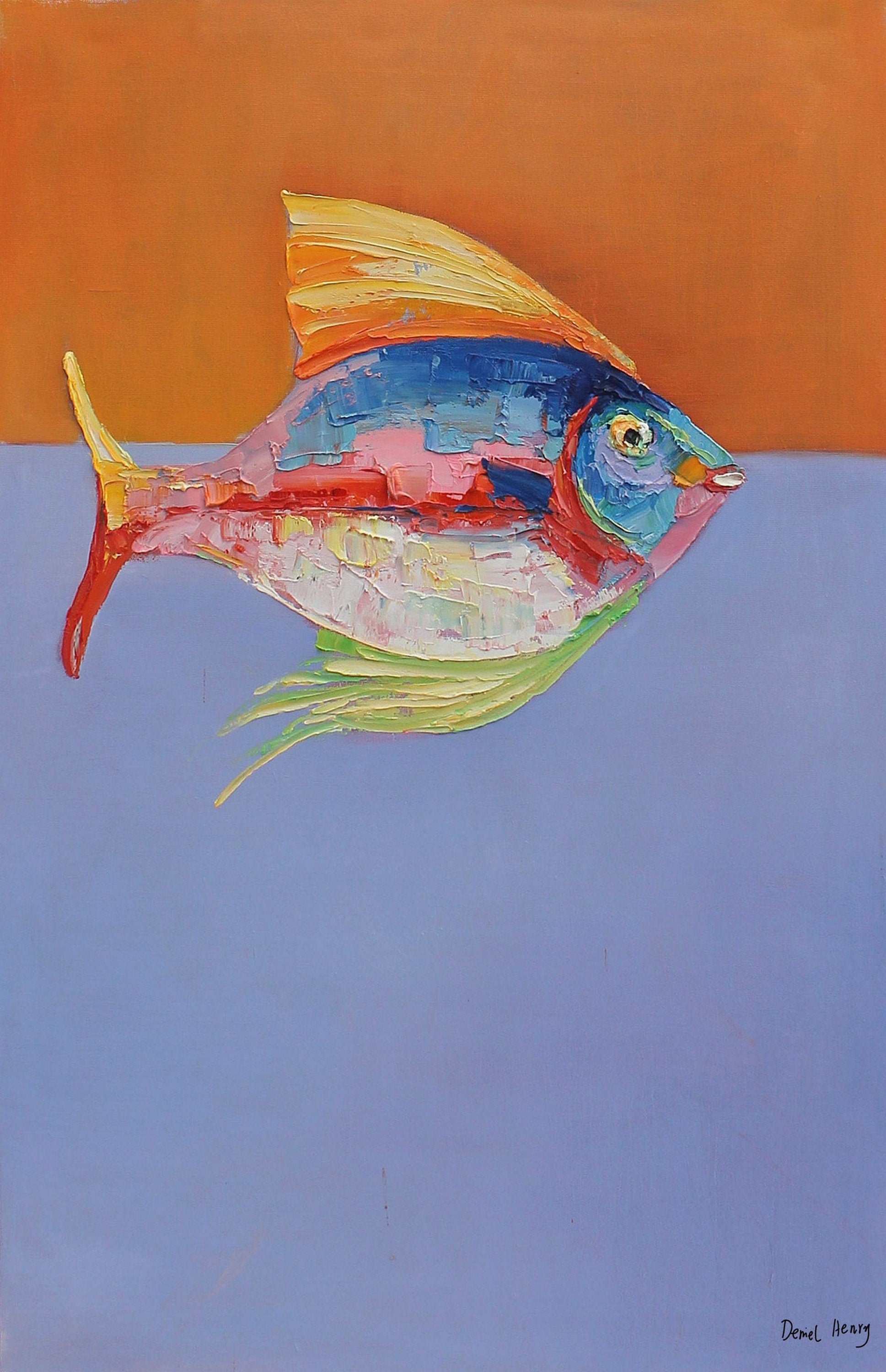 Abstract Canvas Painting Fish, Modern Painting, Large Art, Abstract Oil Painting, Original Art, Large Wall Art, Bathroom Wall Art