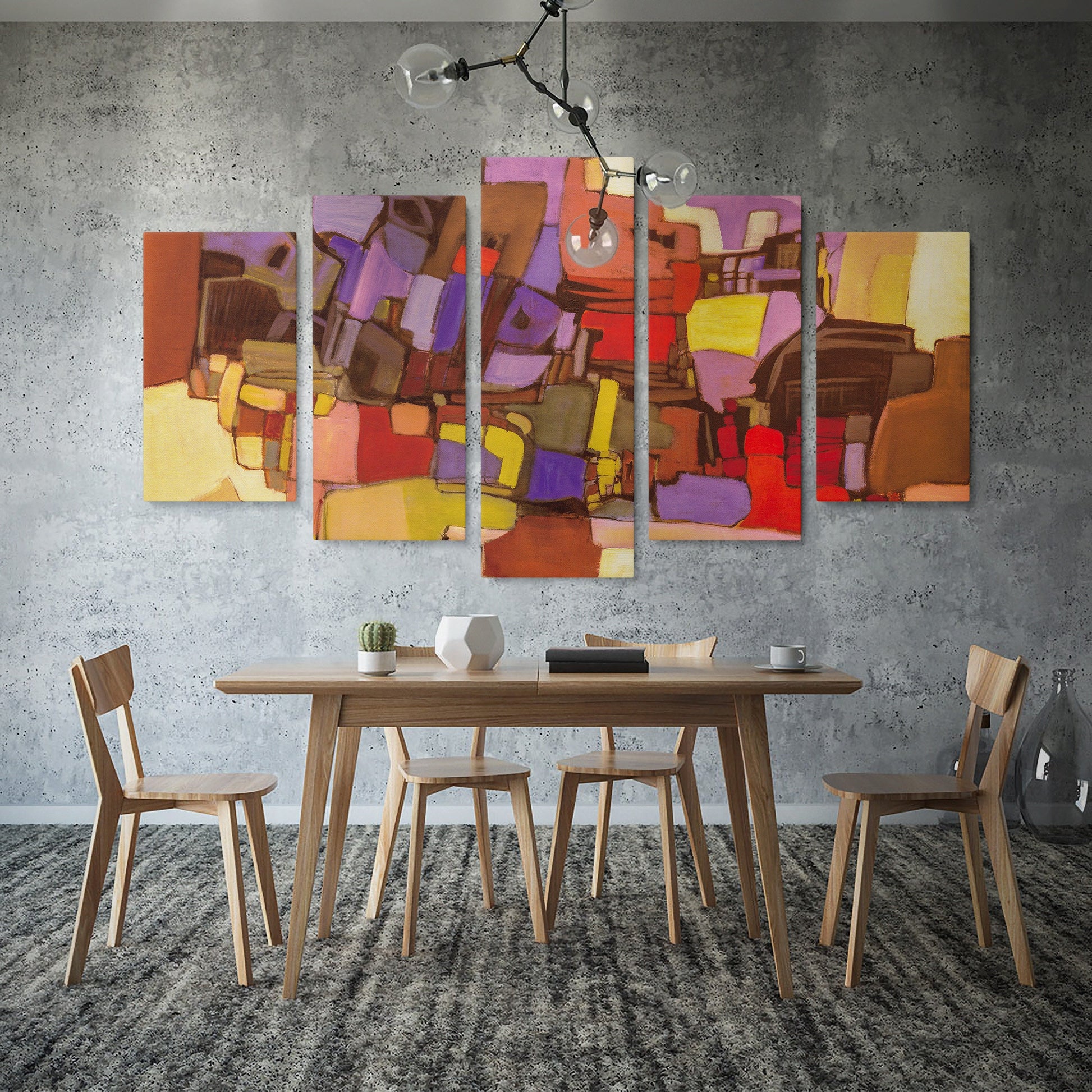 Abstract Wall Art Set Yellow And Red, 5 Panel Wall Art, Acrylic Painting, Abstract Canvas, Abstract Painting, Original Paintings, Handmade