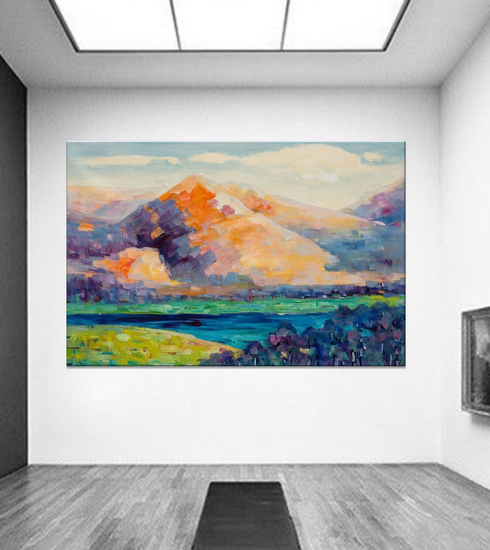 Original Oil Painting Spring Hills By The Rivel, Rustic Oil Painting, Wall Art Painting, Oversized Paintings On Canvas, Landscape Wall Art