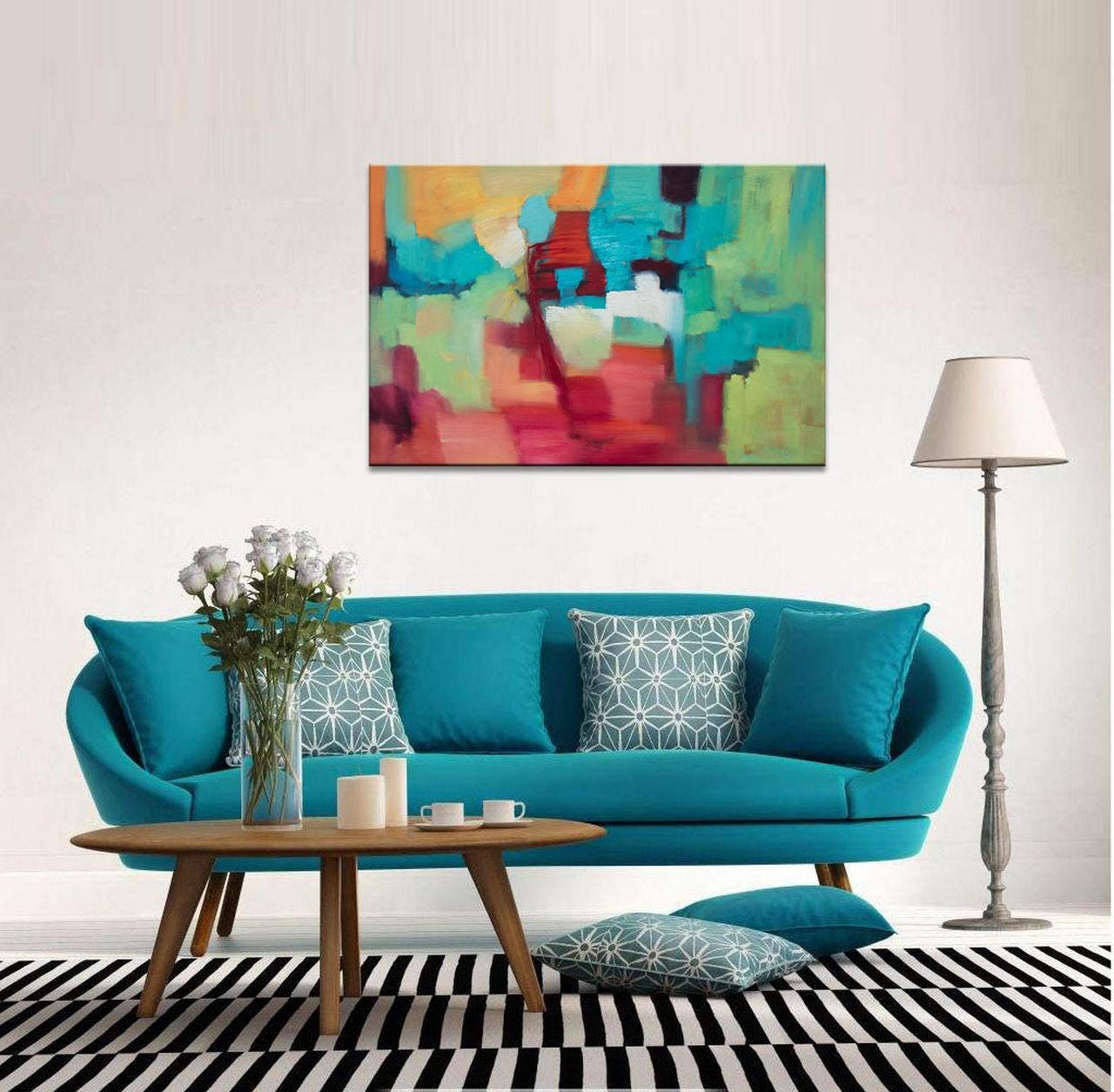 Abstract Art, Large Abstract Painting, String Lights For Bedroom, Original Abstract Art, Canvas Painting, Large Wall Art Canvas