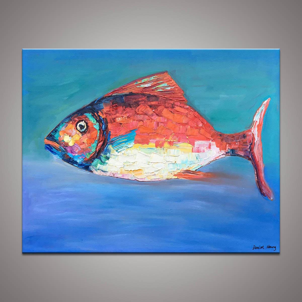 Fish Oil Painting,  Contemporary Art, Large Canvas Art, Bathroom Decor, Fish Wall Art, Original Art, Abstract Canvas Art, Large Wall Art