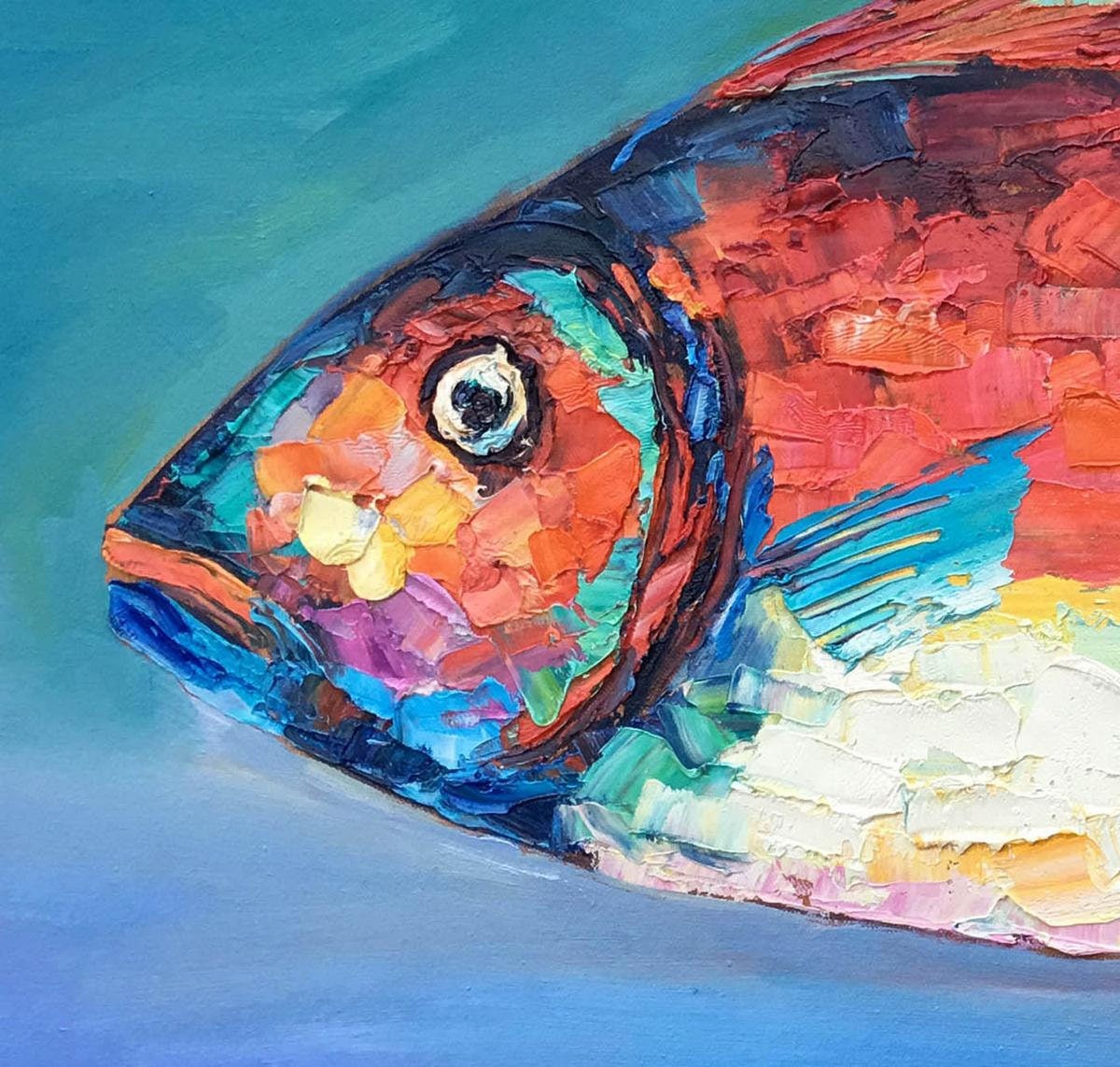 Fish Oil Painting,  Contemporary Art, Large Canvas Art, Bathroom Decor, Fish Wall Art, Original Art, Abstract Canvas Art, Large Wall Art