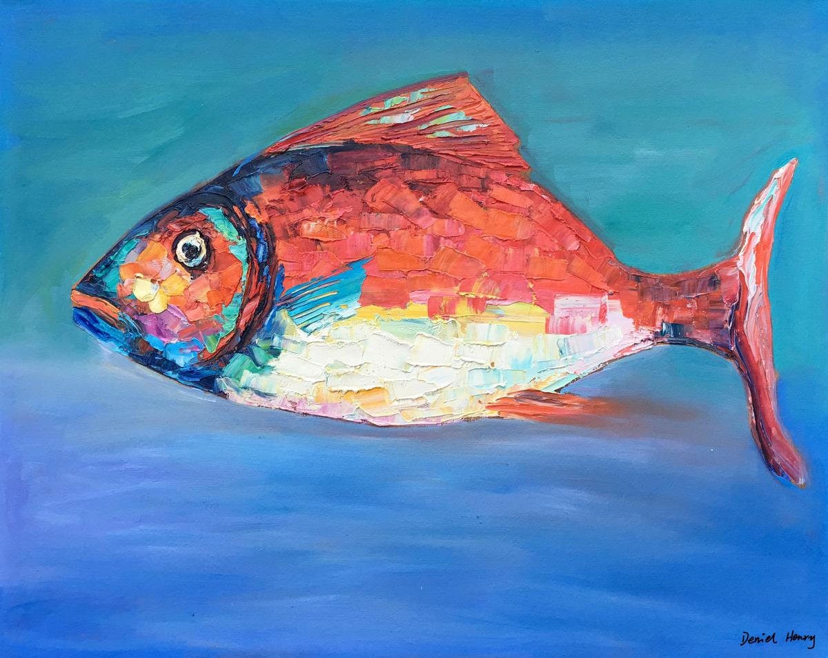 Fish Oil Painting,  Contemporary Art, Large Canvas Art, Bathroom Decor, Fish Wall Art, Original Art, Abstract Canvas Art, Large Wall Art