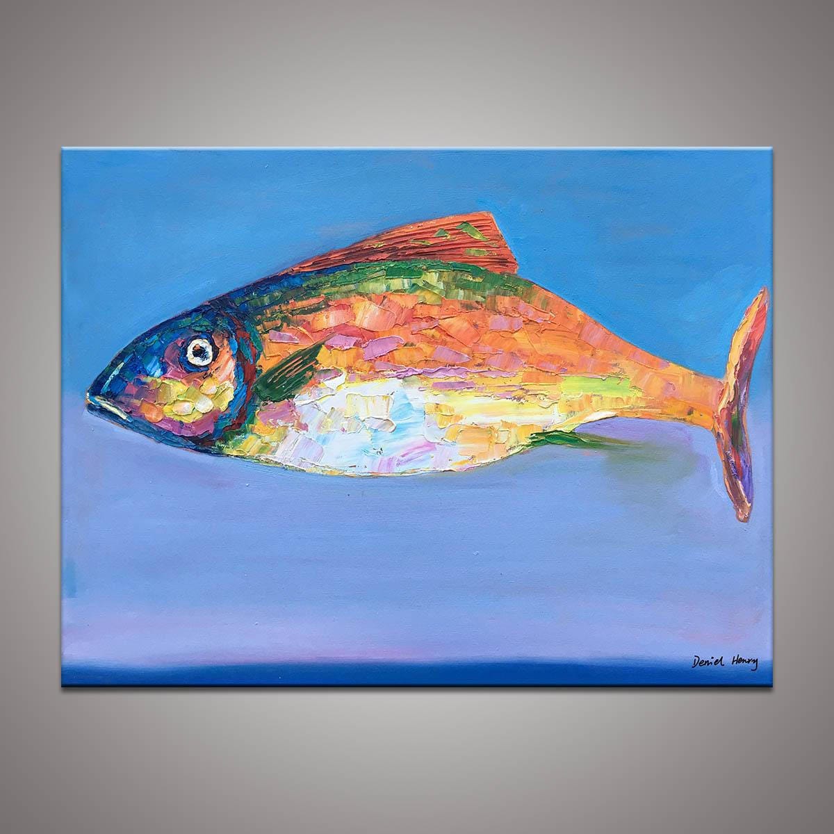 Large Abstract Art, Original Painting, Wall Hanging, Modern Painting, Fish Art, Abstract Oil Painting, Canvas Art, Living Room Wall Art