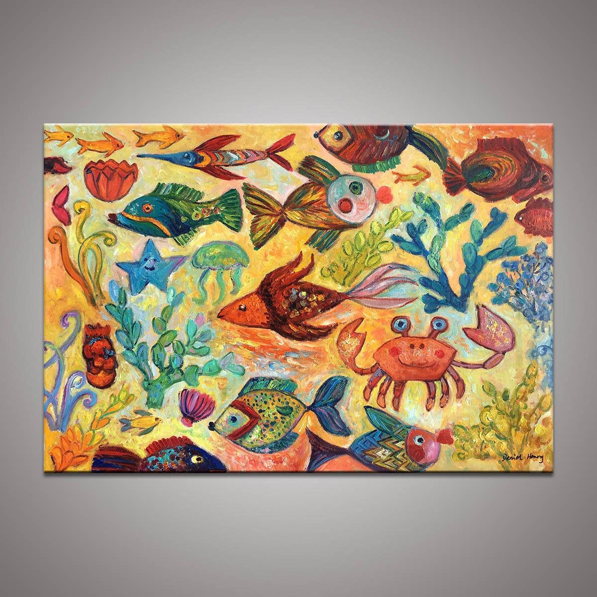 Modern Painting, Fishes Oil Painting, Abstract Canvas Art, Original Art, Master Bedroom Decor, Large Abstract Art, Oil Painting Abstract