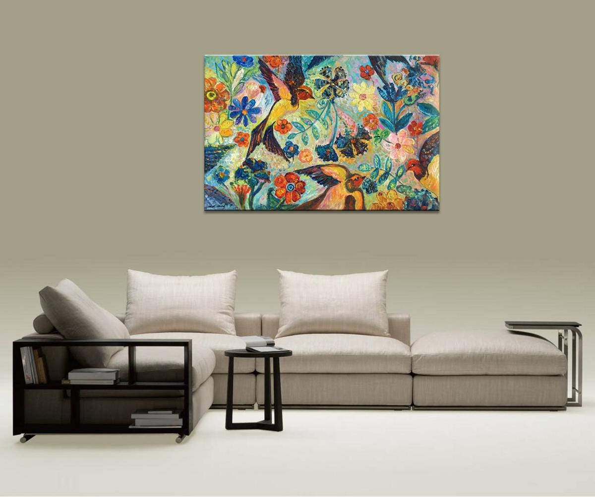 Oil Painting Abstract, Birds Art, Contemporary Painting, Original Art, Kitchen Decor, Large Canvas Art, Canvas Painting, Graffiti Wall Decor