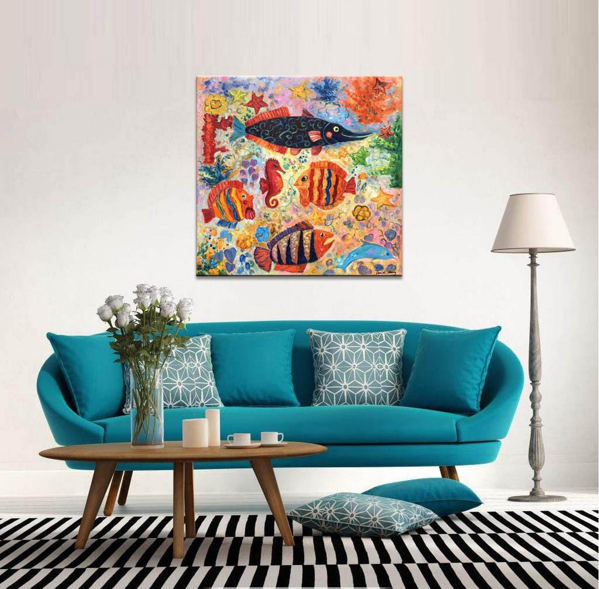 Abstract Painting, Original Abstract Art, Sea World Wall Art, Abstract Canvas Painting, Large Canvas Art, Kids Room Decor, Modern Wall Art