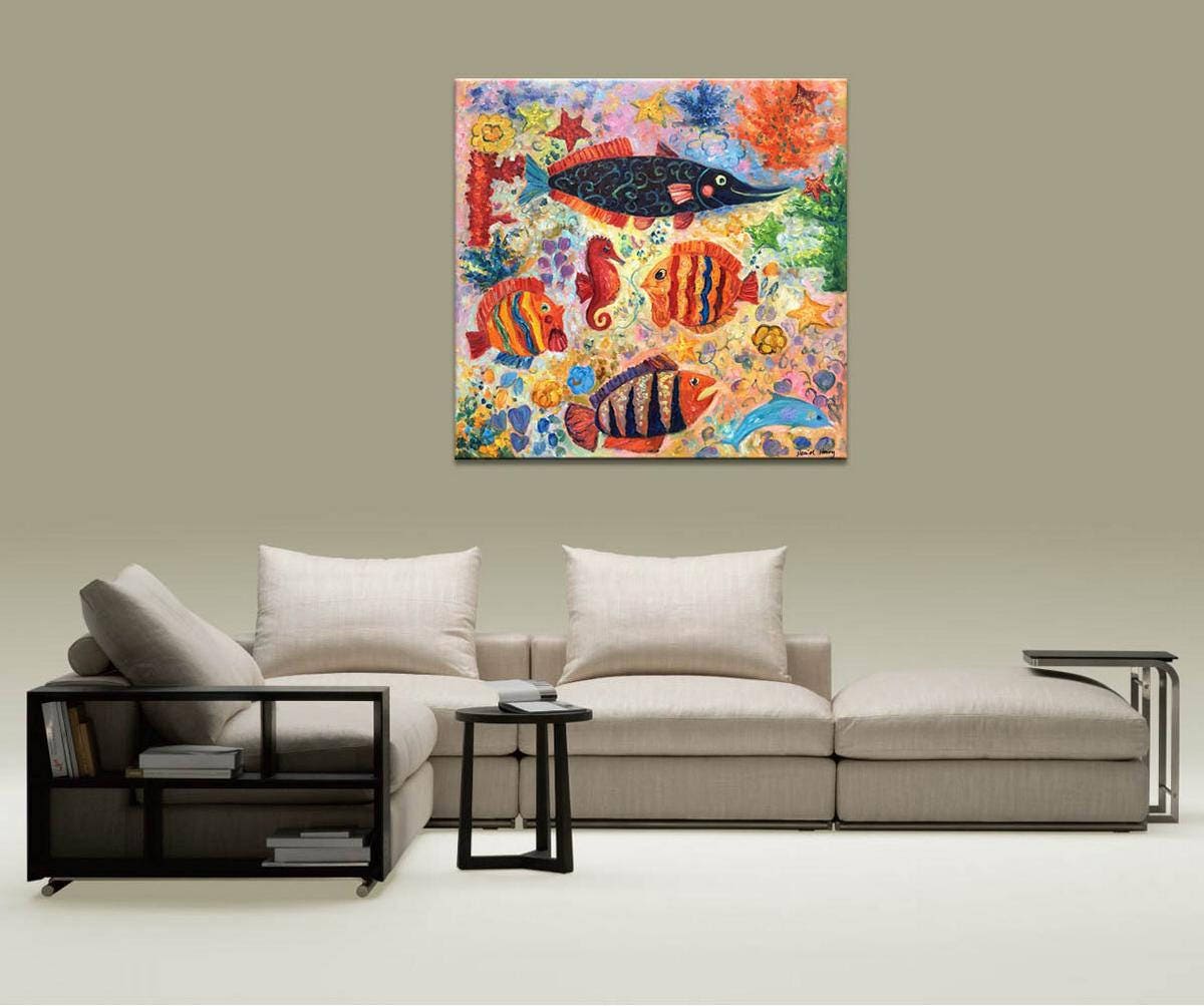 Abstract Painting, Original Abstract Art, Sea World Wall Art, Abstract Canvas Painting, Large Canvas Art, Kids Room Decor, Modern Wall Art