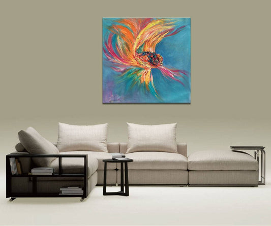 Painting Abstract, Gold Fish, Oil Painting, Canvas Art, Original Art, Contemporary Wall Art, Living Room Art, Modern Art, Large Painting