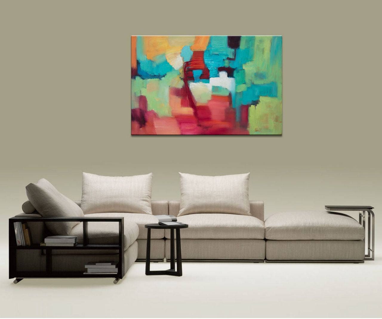 Abstract Art, Large Abstract Painting, String Lights For Bedroom, Original Abstract Art, Canvas Painting, Large Wall Art Canvas