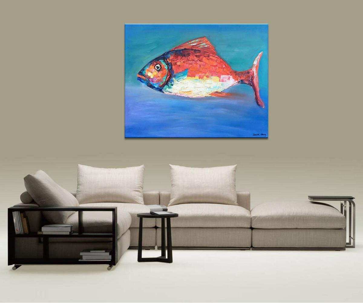 Fish Oil Painting,  Contemporary Art, Large Canvas Art, Bathroom Decor, Fish Wall Art, Original Art, Abstract Canvas Art, Large Wall Art