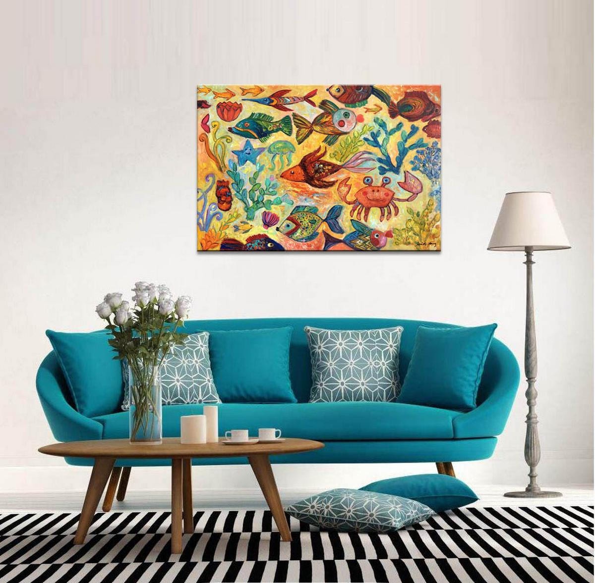 Modern Painting, Fishes Oil Painting, Abstract Canvas Art, Original Art, Master Bedroom Decor, Large Abstract Art, Oil Painting Abstract