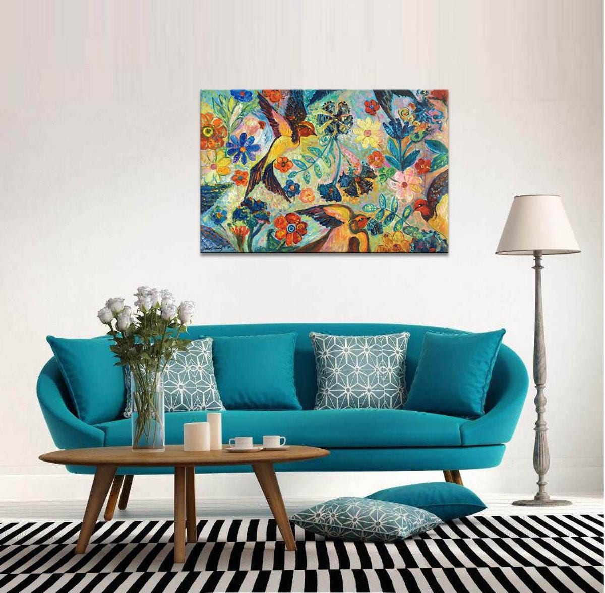 Oil Painting Abstract, Birds Art, Contemporary Painting, Original Art, Kitchen Decor, Large Canvas Art, Canvas Painting, Graffiti Wall Decor