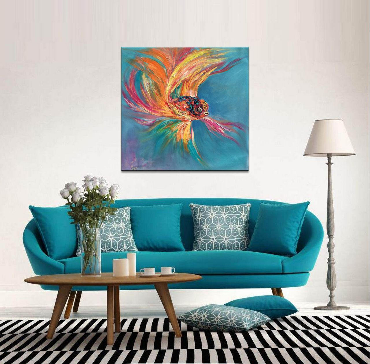 Painting Abstract, Gold Fish, Oil Painting, Canvas Art, Original Art, Contemporary Wall Art, Living Room Art, Modern Art, Large Painting