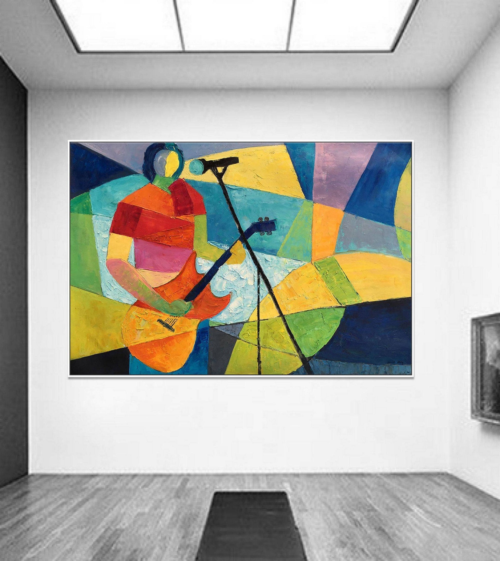Large Abstract Painting Guitar Player, Original Oil Painting, Oil Painting Abstract, Large Wall Decor, Canvas Art, Modern Art, Bathroom Art
