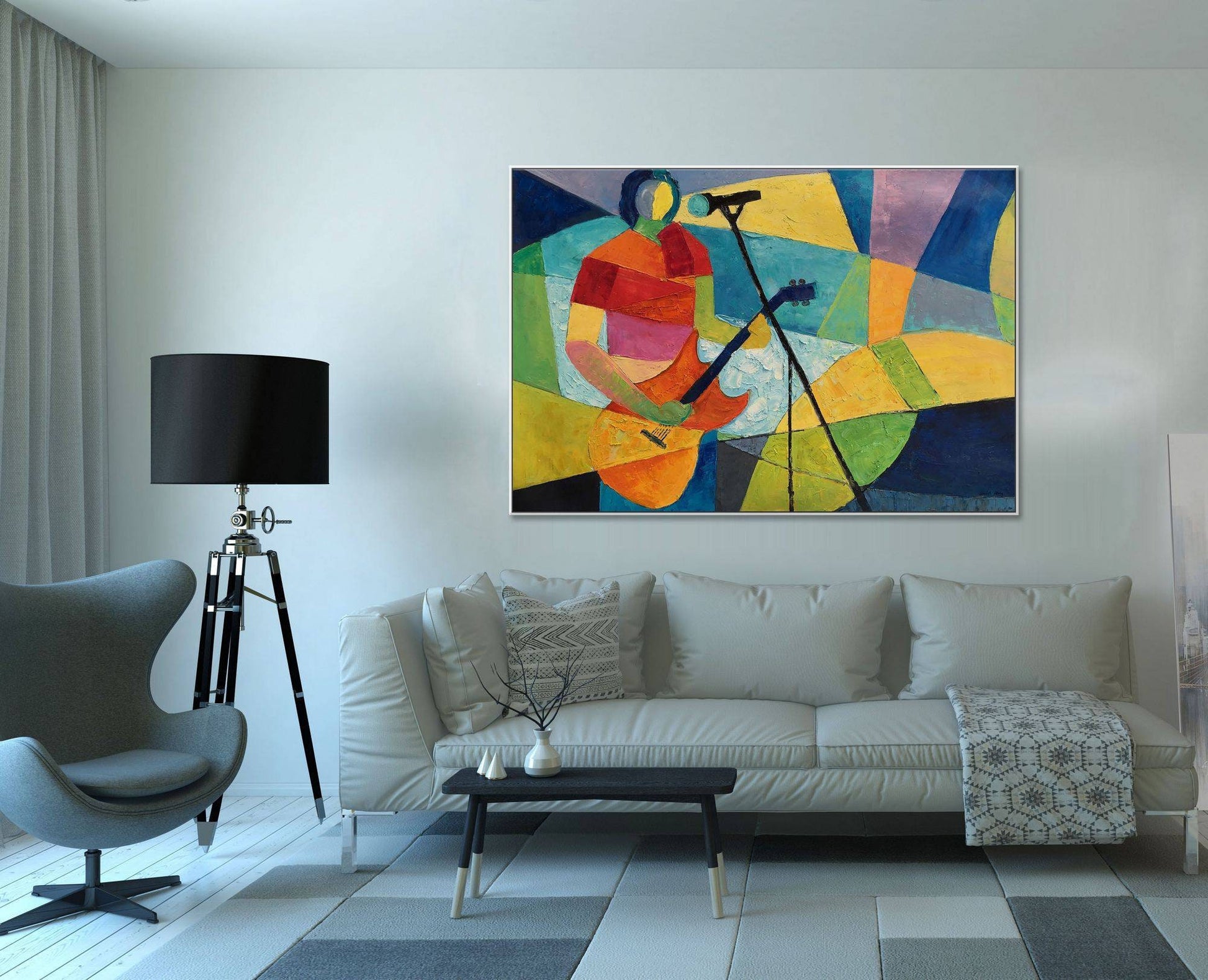Large Abstract Painting Guitar Player, Original Oil Painting, Oil Painting Abstract, Large Wall Decor, Canvas Art, Modern Art, Bathroom Art
