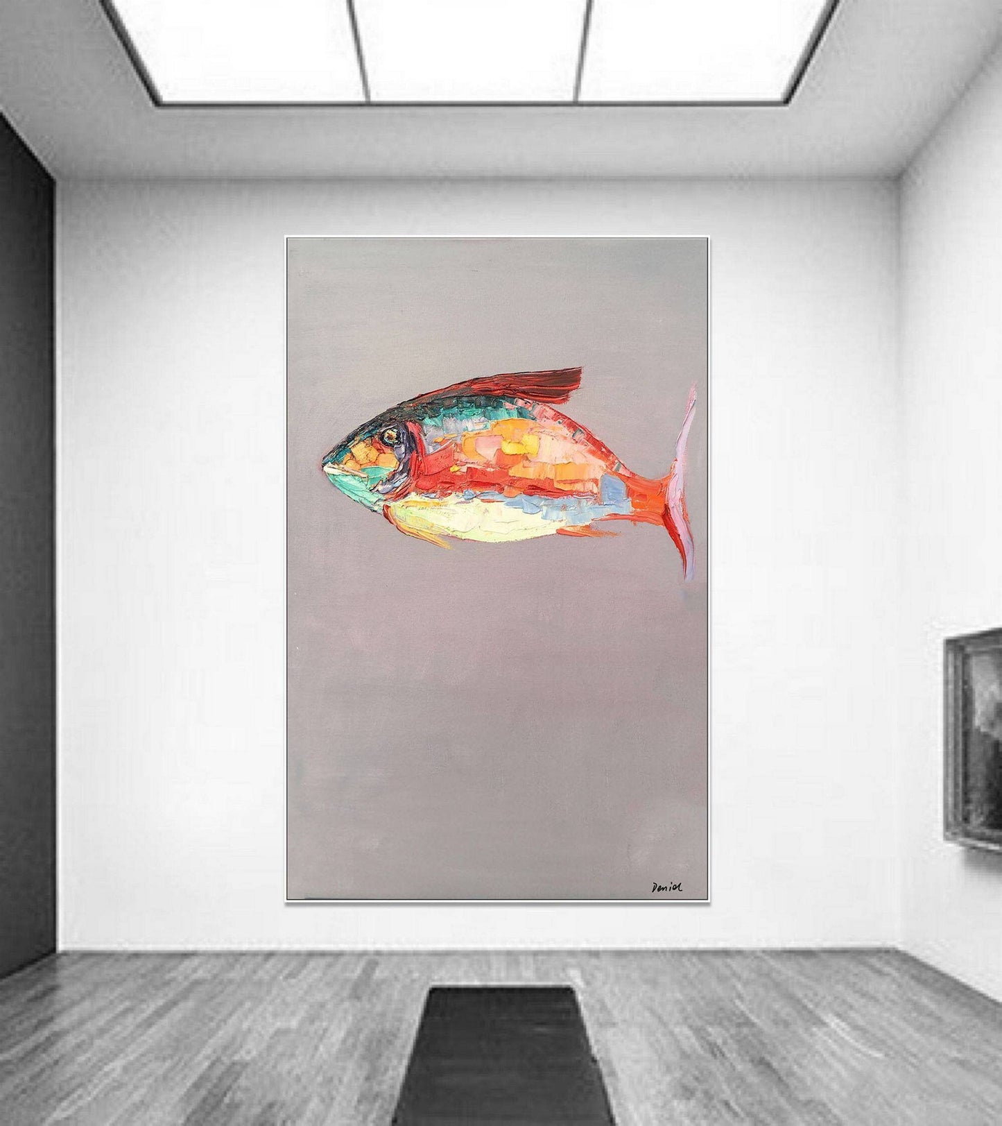 Oil Painting Fish Abstract, String Lights For Bedroom, Original Painting, Abstract Canvas Painting, Large Oil Painting, Abstract Wall Art