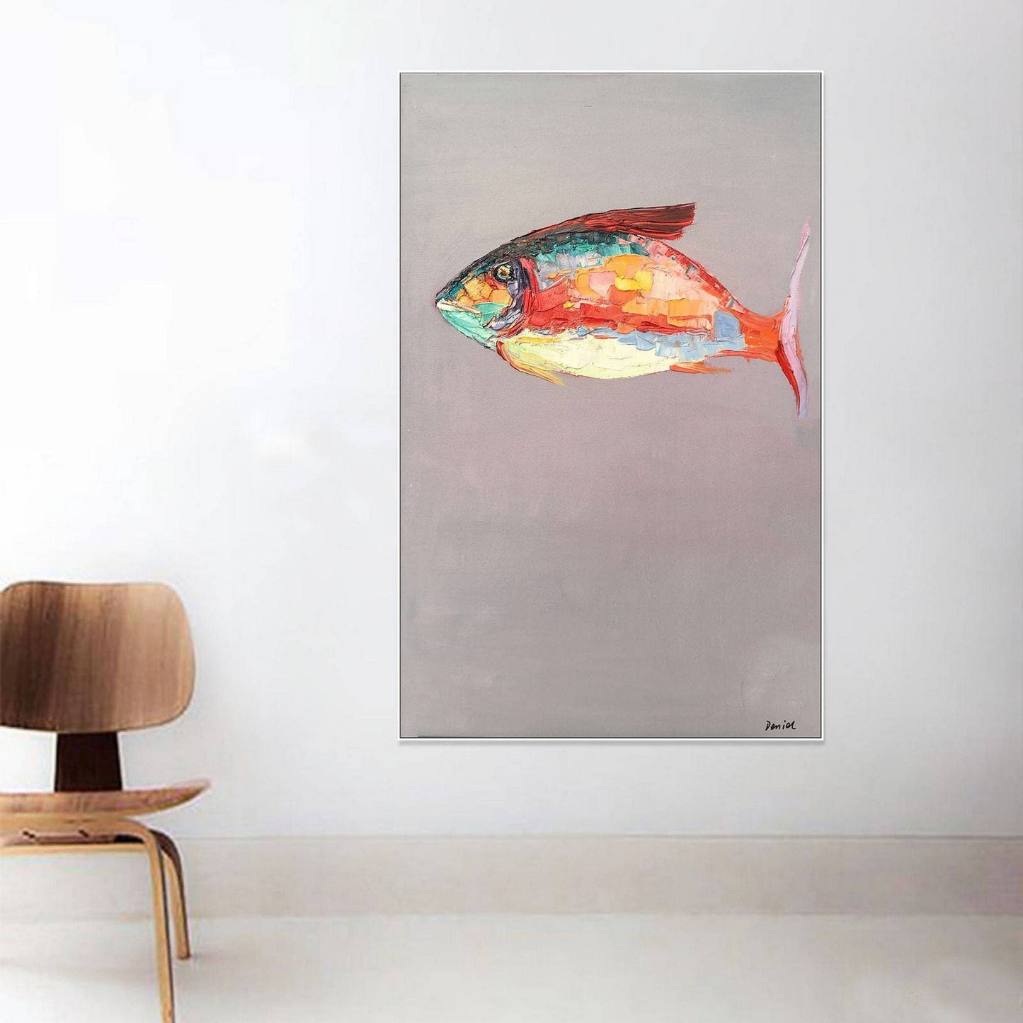 Oil Painting Fish Abstract, String Lights For Bedroom, Original Painting, Abstract Canvas Painting, Large Oil Painting, Abstract Wall Art