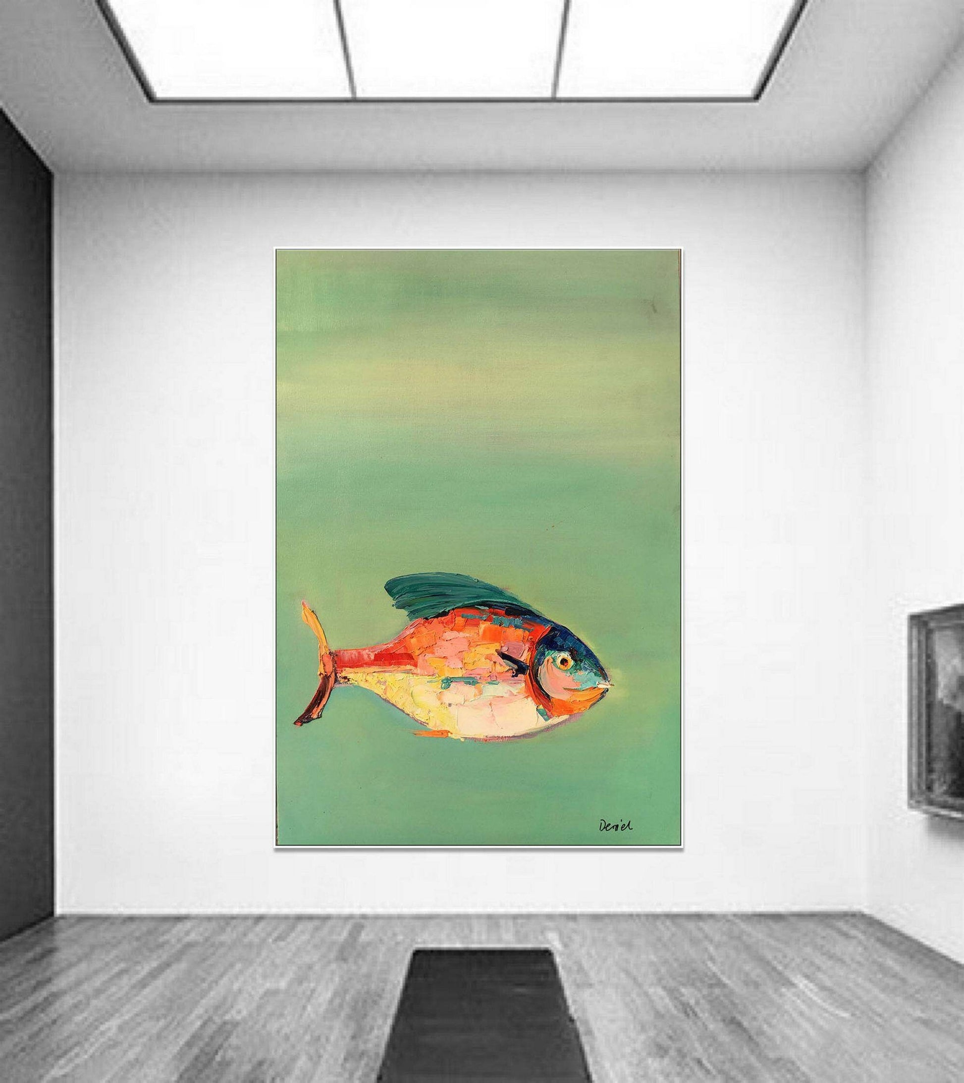 Large Art Fish Oil Painting, Contemporary Wall Art, Abstract Canvas Painting, String Lights For Bedroom, Modern Art, Abstract Art