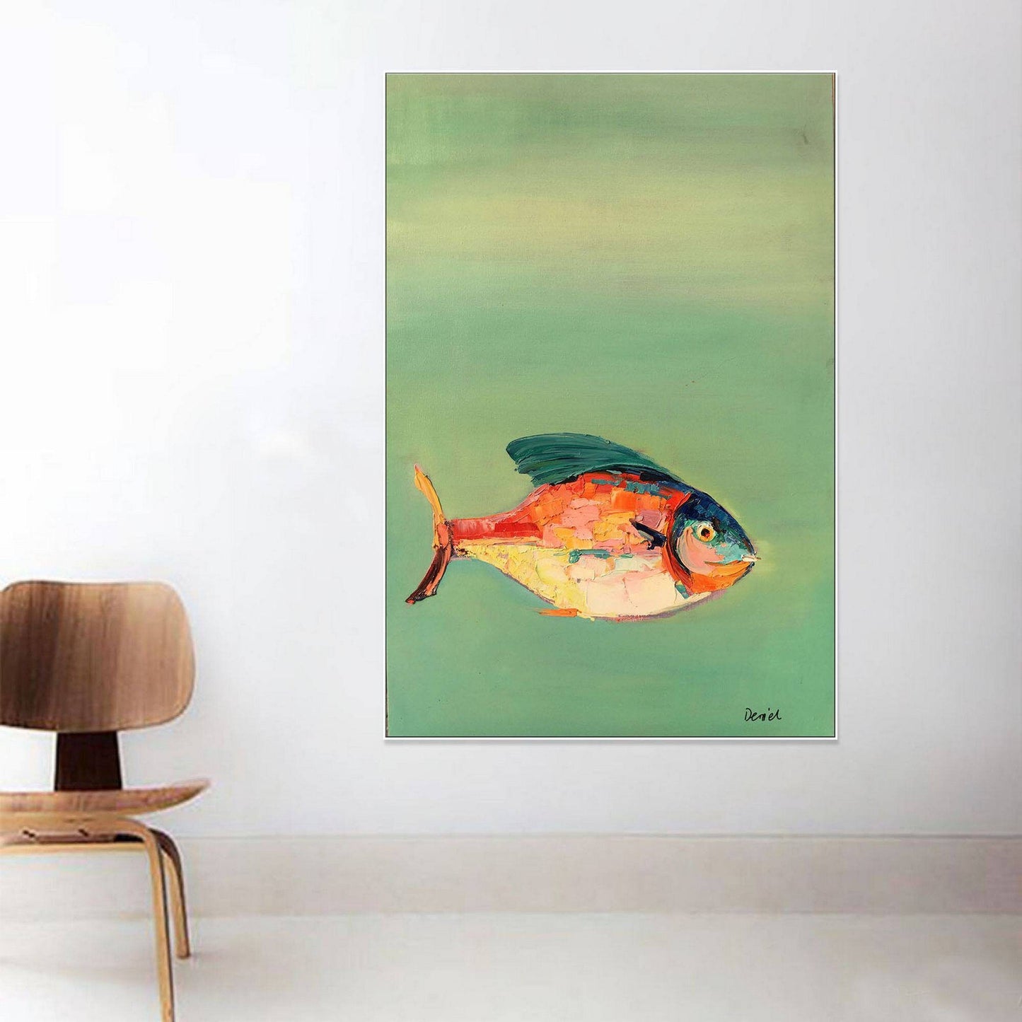 Large Art Fish Oil Painting, Contemporary Wall Art, Abstract Canvas Painting, String Lights For Bedroom, Modern Art, Abstract Art