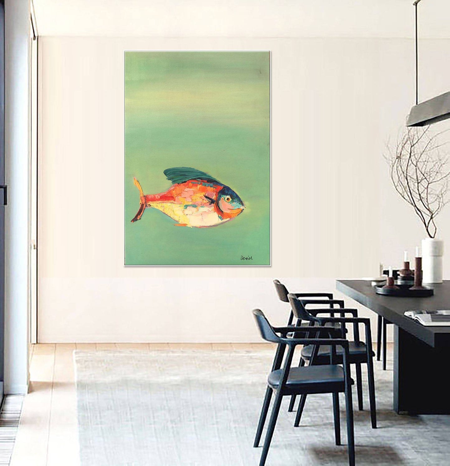 Large Art Fish Oil Painting, Contemporary Wall Art, Abstract Canvas Painting, String Lights For Bedroom, Modern Art, Abstract Art