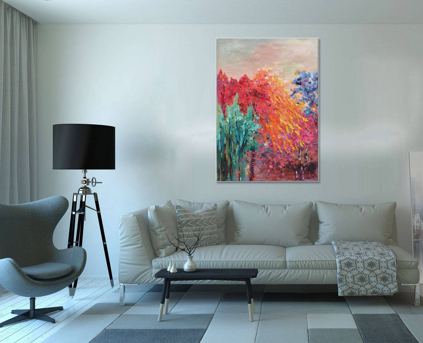 Oil Painting Abstract Landscape Modern Art, Large Painting, Family Wall Decor, Original Abstract Art, Abstract Canvas Painting, Vivid Color