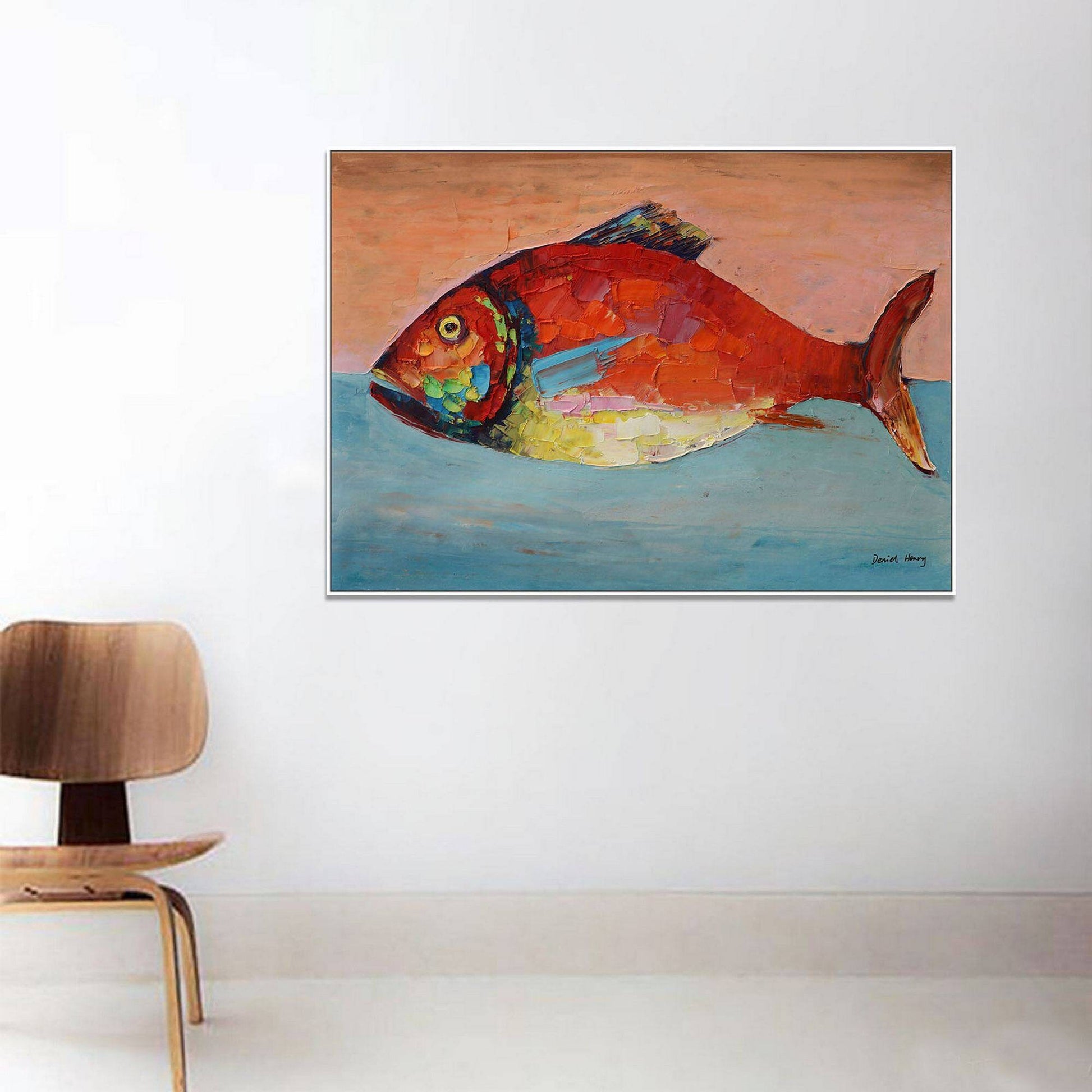 Fish Canvas Painting, Large Abstract Art, Abstract Oil Painting, Bedroom Wall Decor, Original Oil Painting, Modern Painting, Wall Art