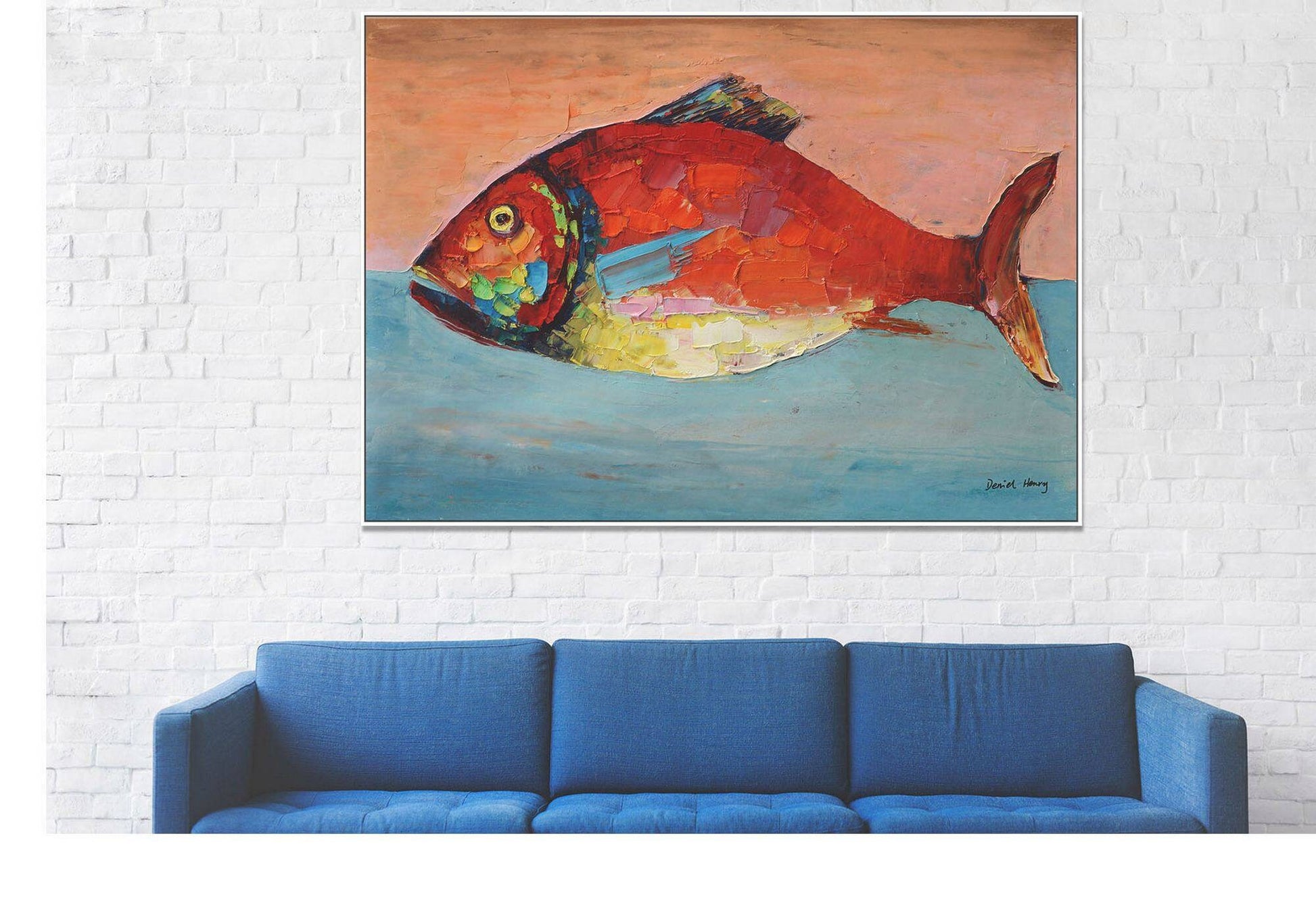 Fish Canvas Painting, Large Abstract Art, Abstract Oil Painting, Bedroom Wall Decor, Original Oil Painting, Modern Painting, Wall Art