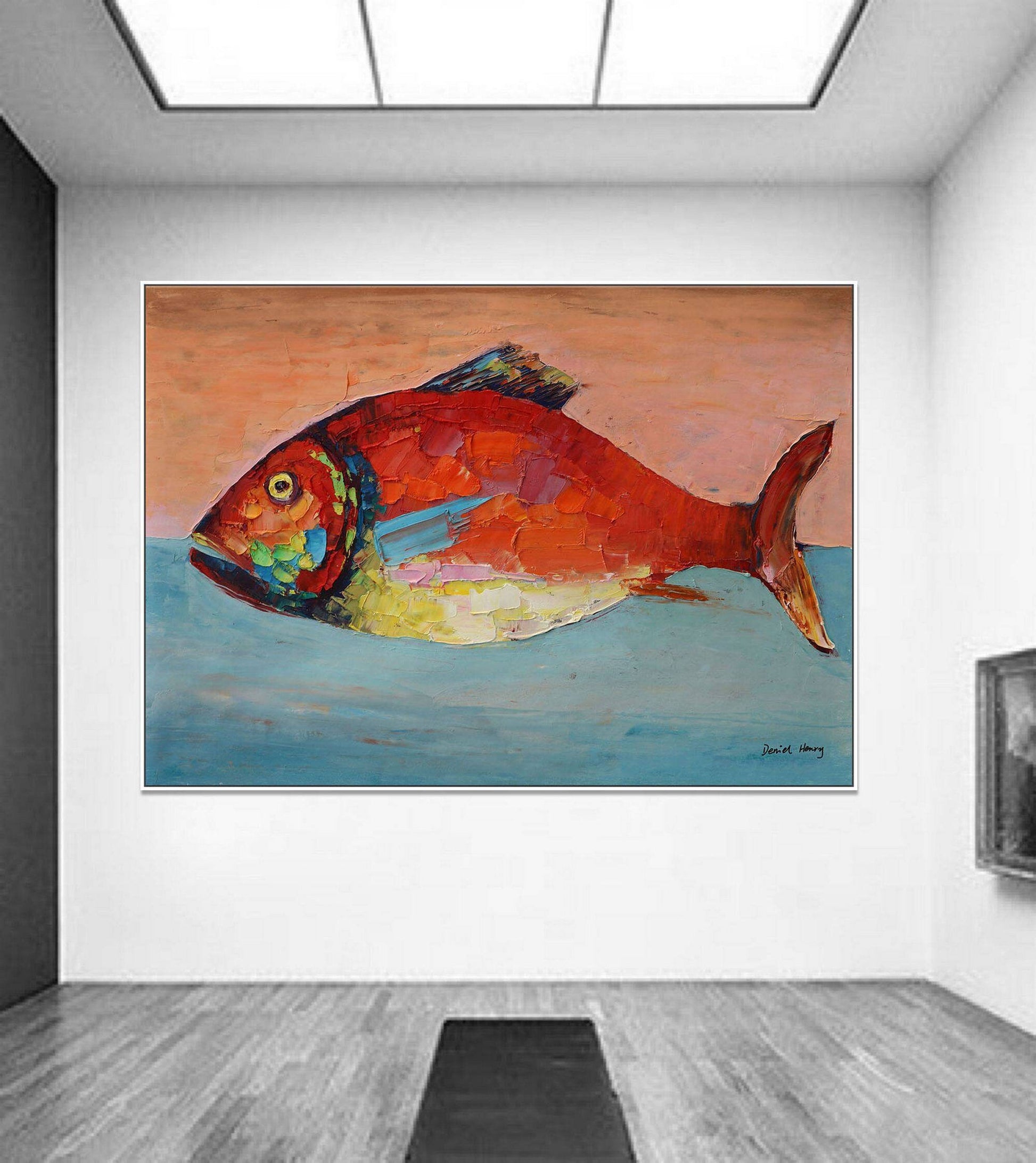 Fish Canvas Painting, Large Abstract Art, Abstract Oil Painting, Bedroom Wall Decor, Original Oil Painting, Modern Painting, Wall Art