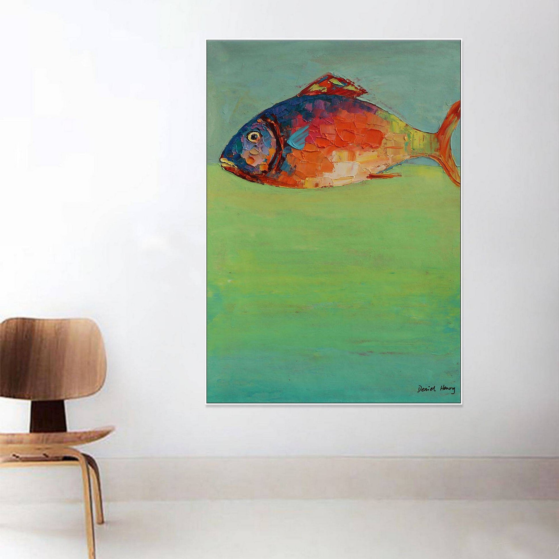 Original Abstract Painting Fish, Contemporary Art, Wall Hanging, Bathroom Wall Art, Large Art, Abstract Painting, Abstract Canvas Painting