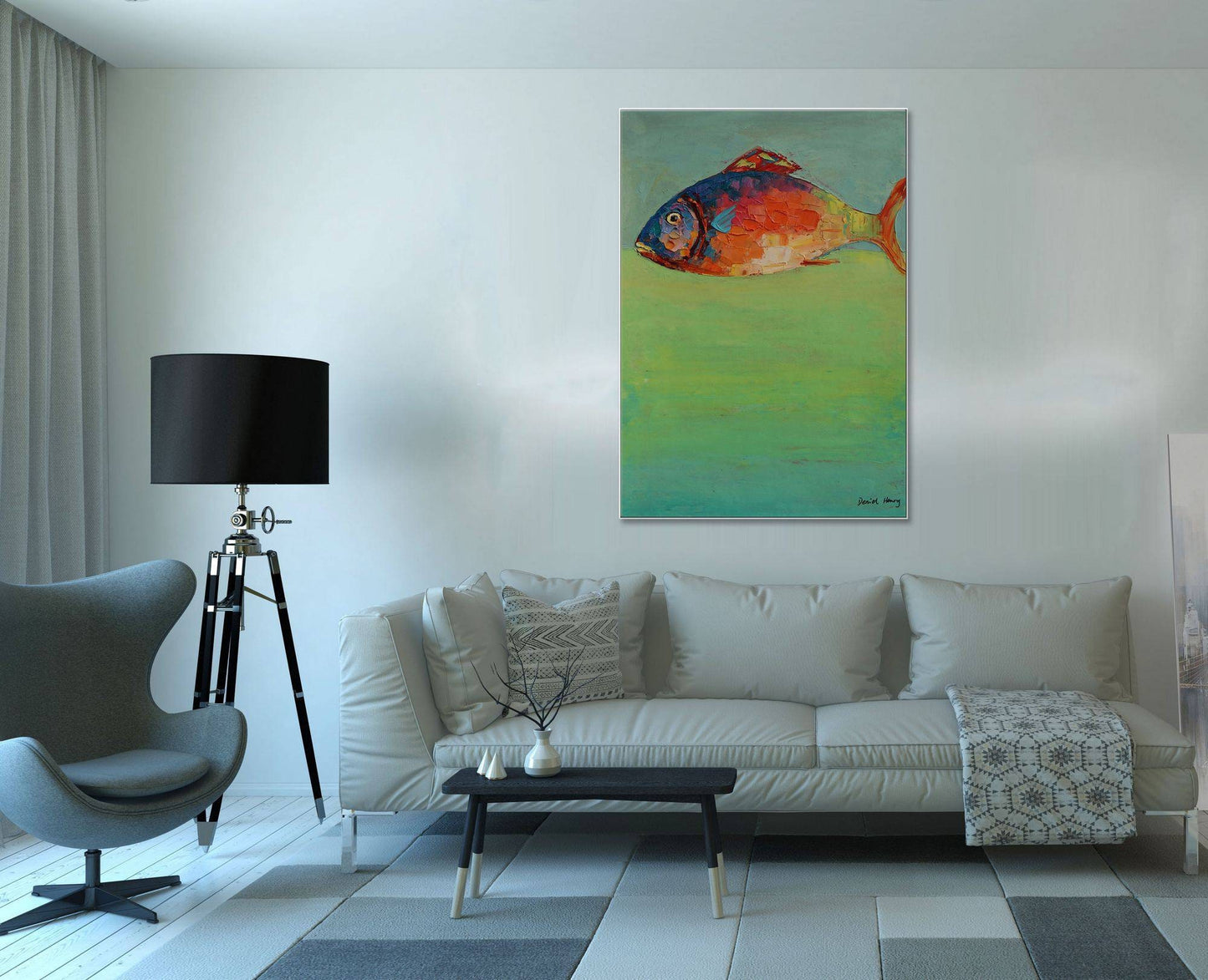 Original Abstract Painting Fish, Contemporary Art, Wall Hanging, Bathroom Wall Art, Large Art, Abstract Painting, Abstract Canvas Painting