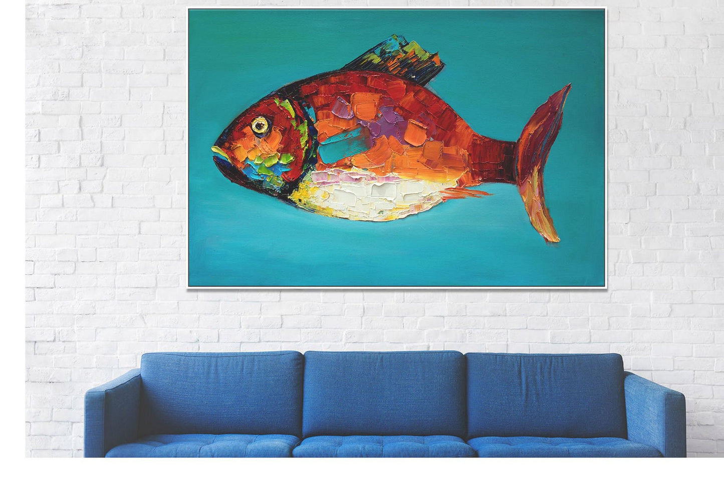 Large Canvas Painting Fish, Abstract Art, Modern Art, Abstract Canvas Painting, Wall Art, Oil Painting Original, Living Room Art