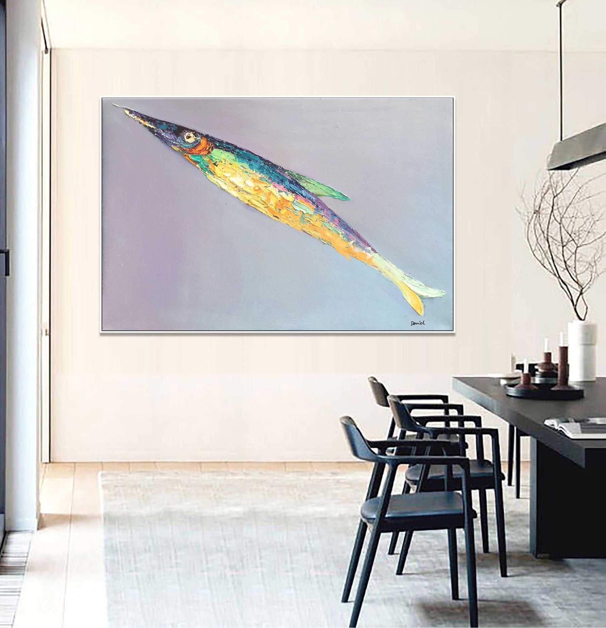 Abstract Canvas Painting, Abstract Oil Painting Fish, Modern Art, Original Painting, Extra Large Wall Art, Large Abstract Painting