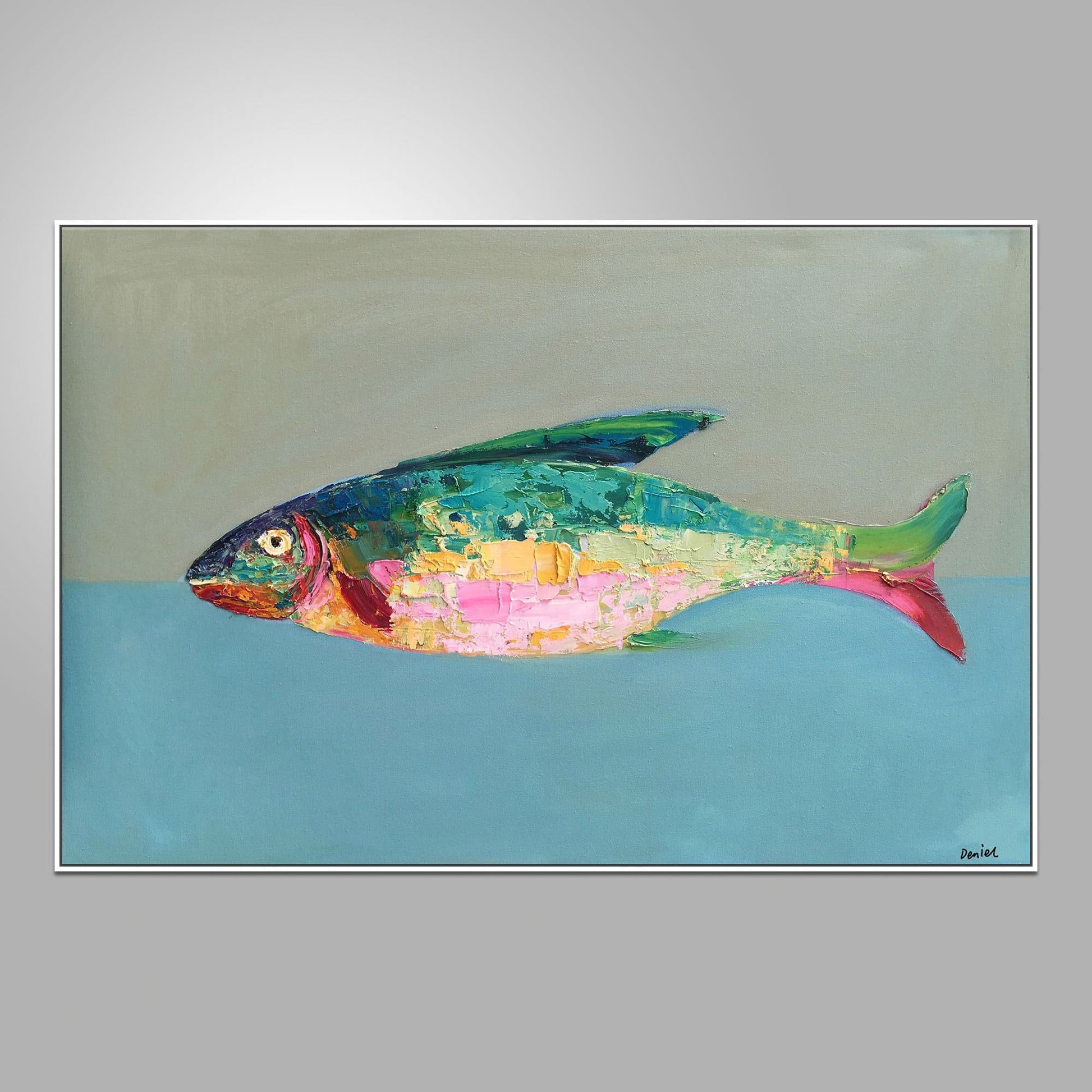 Abstract Oil Painting Fish, Original Abstract Art, Abstract Canvas Art, Large Abstract Painting, Contemporary Art, Kitchen Wall Art