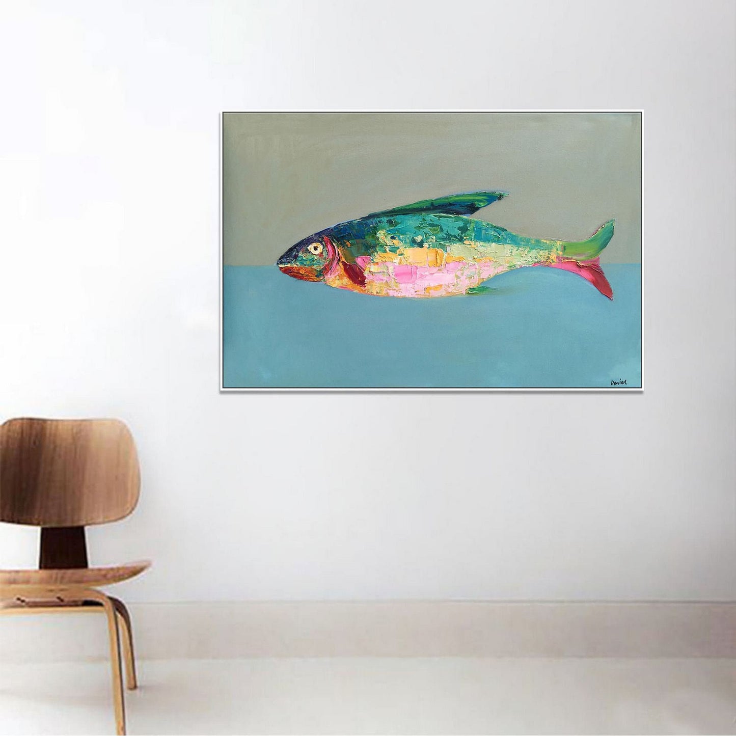 Abstract Oil Painting Fish, Original Abstract Art, Abstract Canvas Art, Large Abstract Painting, Contemporary Art, Kitchen Wall Art