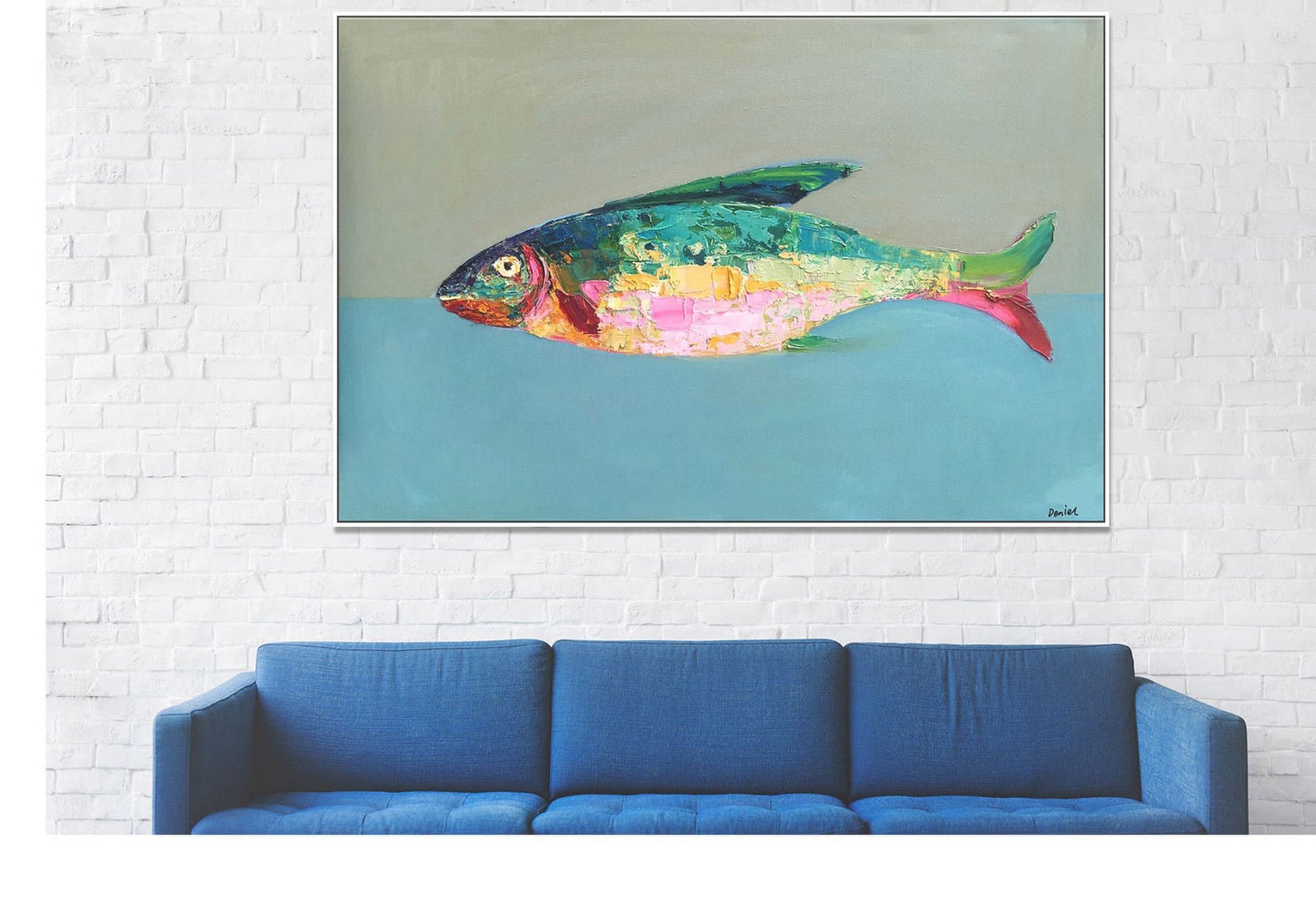 Abstract Oil Painting Fish, Original Abstract Art, Abstract Canvas Art, Large Abstract Painting, Contemporary Art, Kitchen Wall Art