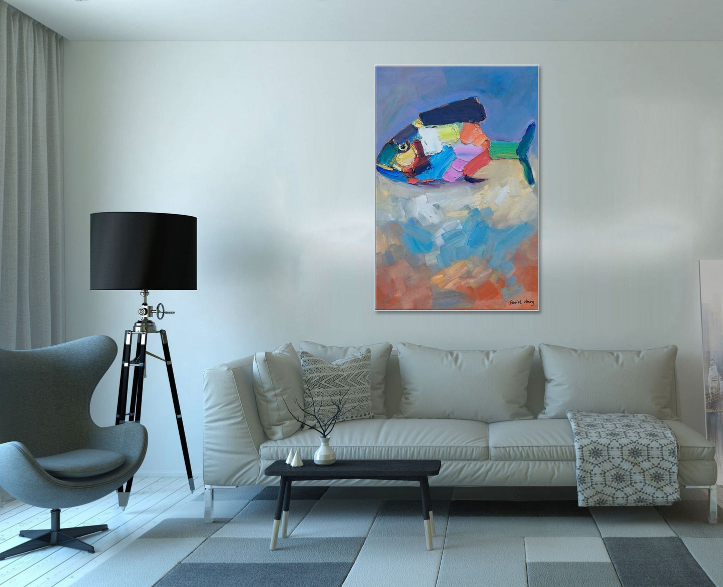 Canvas Painting, Oil Painting Abstract Fish, Modern Art, Large Oil Painting, Large Canvas Wall Art, Original Abstract Painting, Bedroom Art