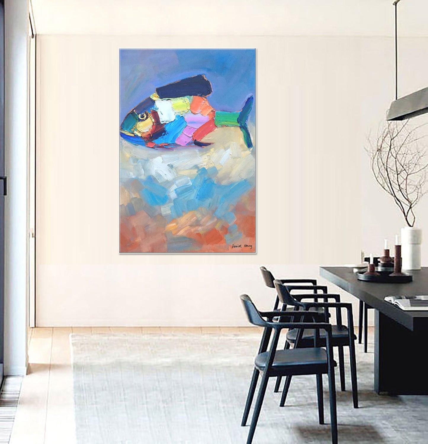 Canvas Painting, Oil Painting Abstract Fish, Modern Art, Large Oil Painting, Large Canvas Wall Art, Original Abstract Painting, Bedroom Art