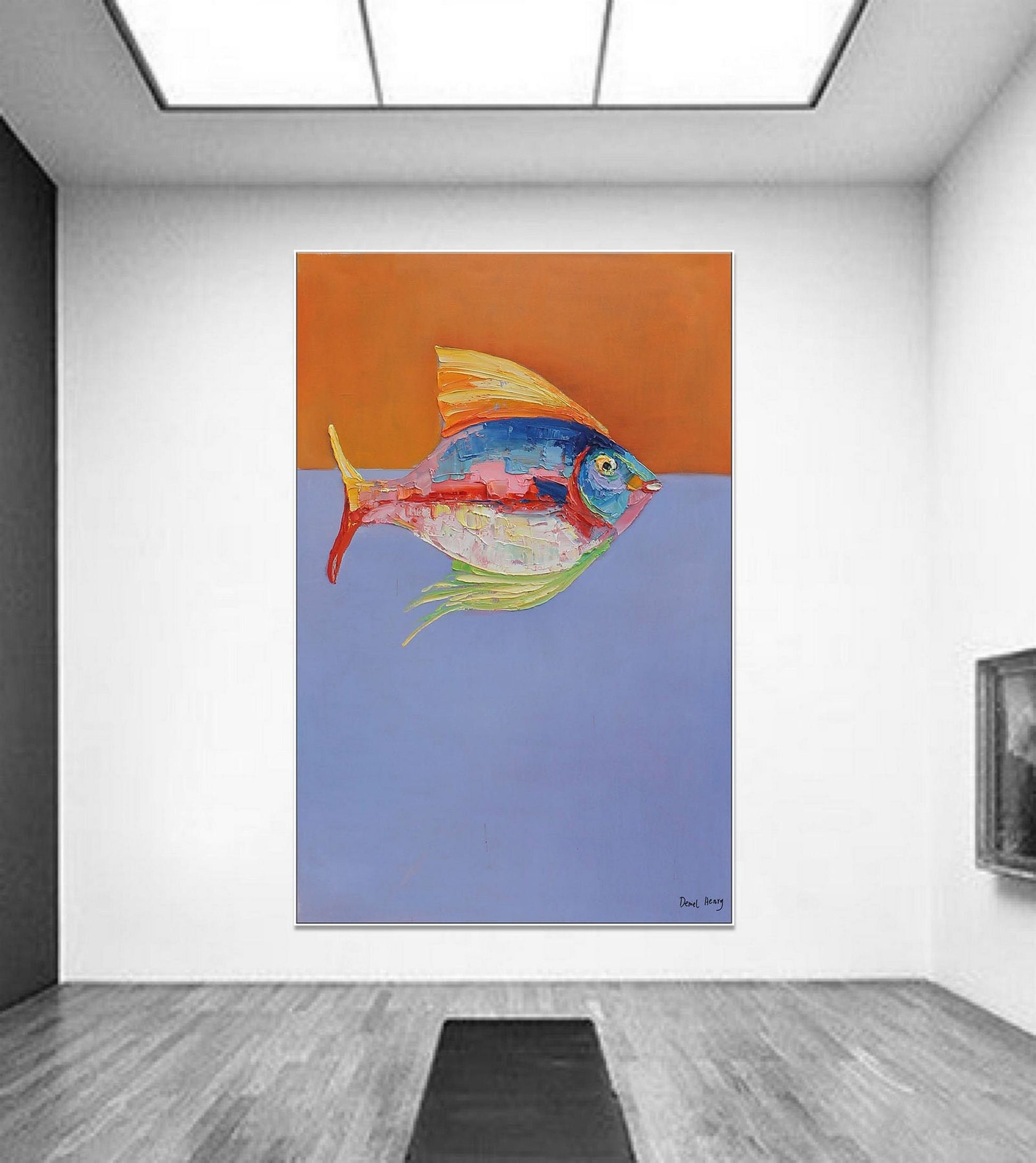 Abstract Canvas Painting Fish, Modern Painting, Large Art, Abstract Oil Painting, Original Art, Large Wall Art, Bathroom Wall Art