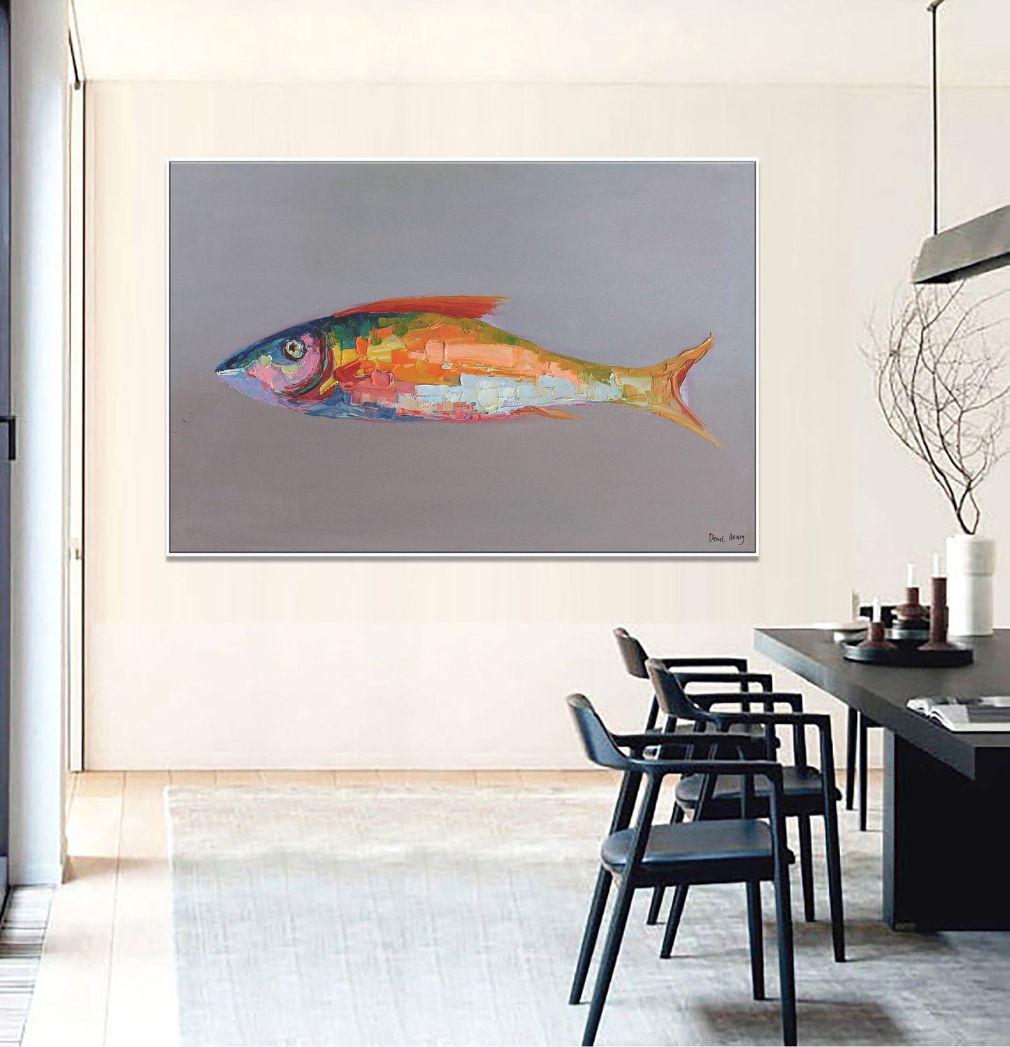 Family Wall Decor, Contemporary Painting, Abstract Oil Painting, Large Canvas Art, Fish Wall Art Abstract Canvas Painting, Original Painting