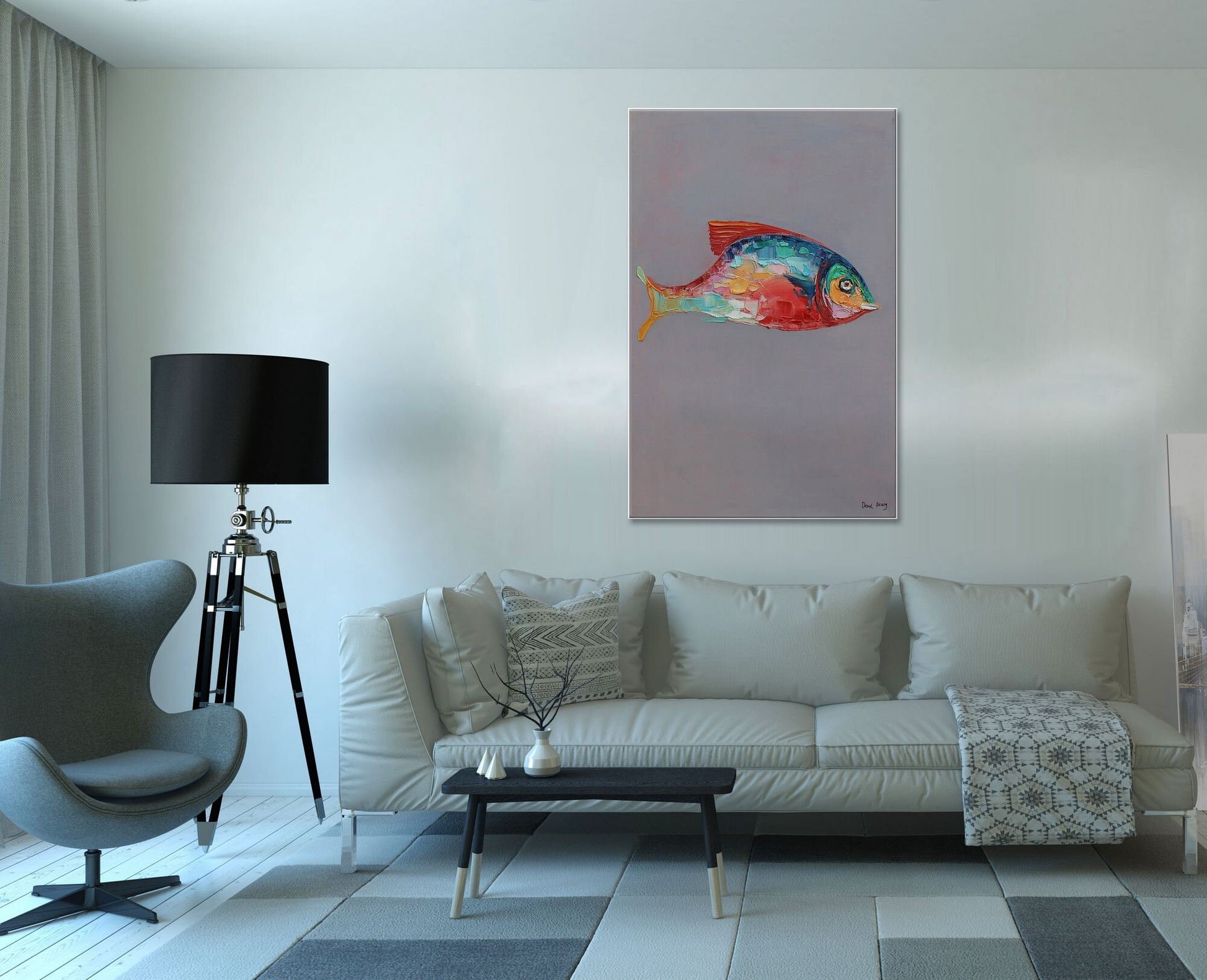 Large Wall Art Painting Fish Painting, Abstract Canvas Art, Abstract Painting, Original Abstract Painting, Kitchen Decor, Large Art