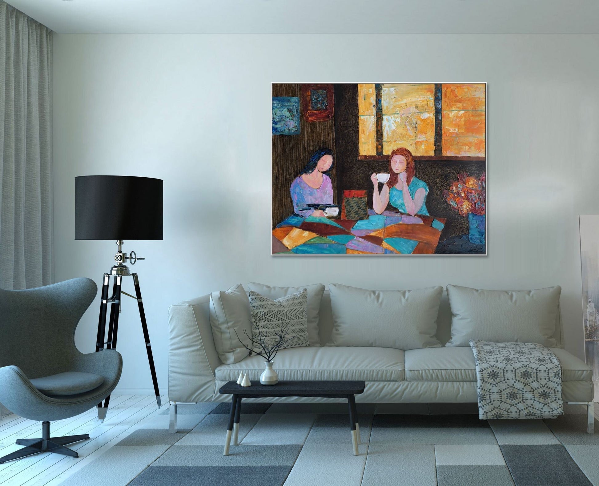 Living Room Art Coffee Time, Canvas Painting, Large Painting, Large Wall Art, Modern Art, Original Abstract Painting, Oil Painting Abstract