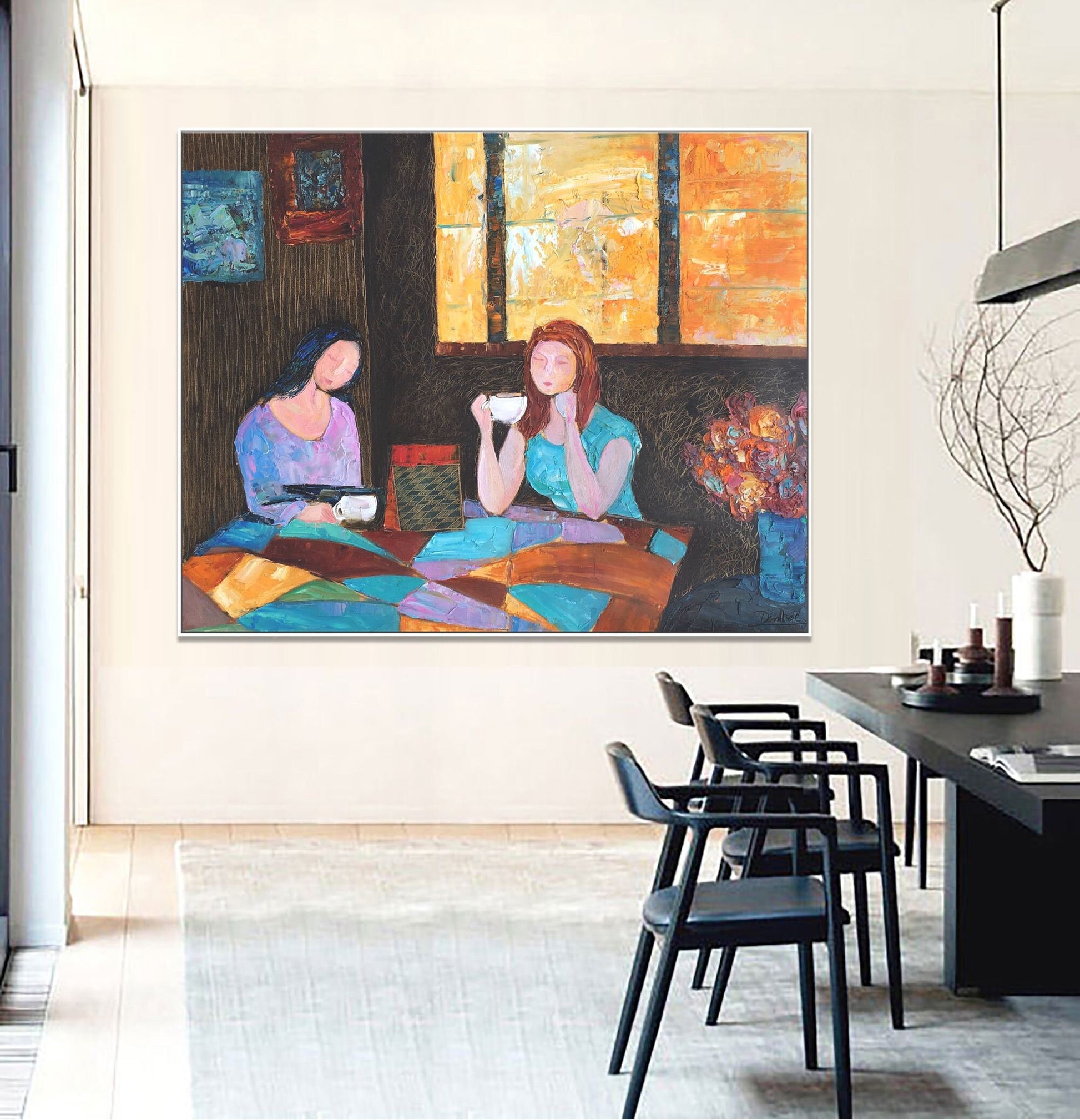 Living Room Art Coffee Time, Canvas Painting, Large Painting, Large Wall Art, Modern Art, Original Abstract Painting, Oil Painting Abstract