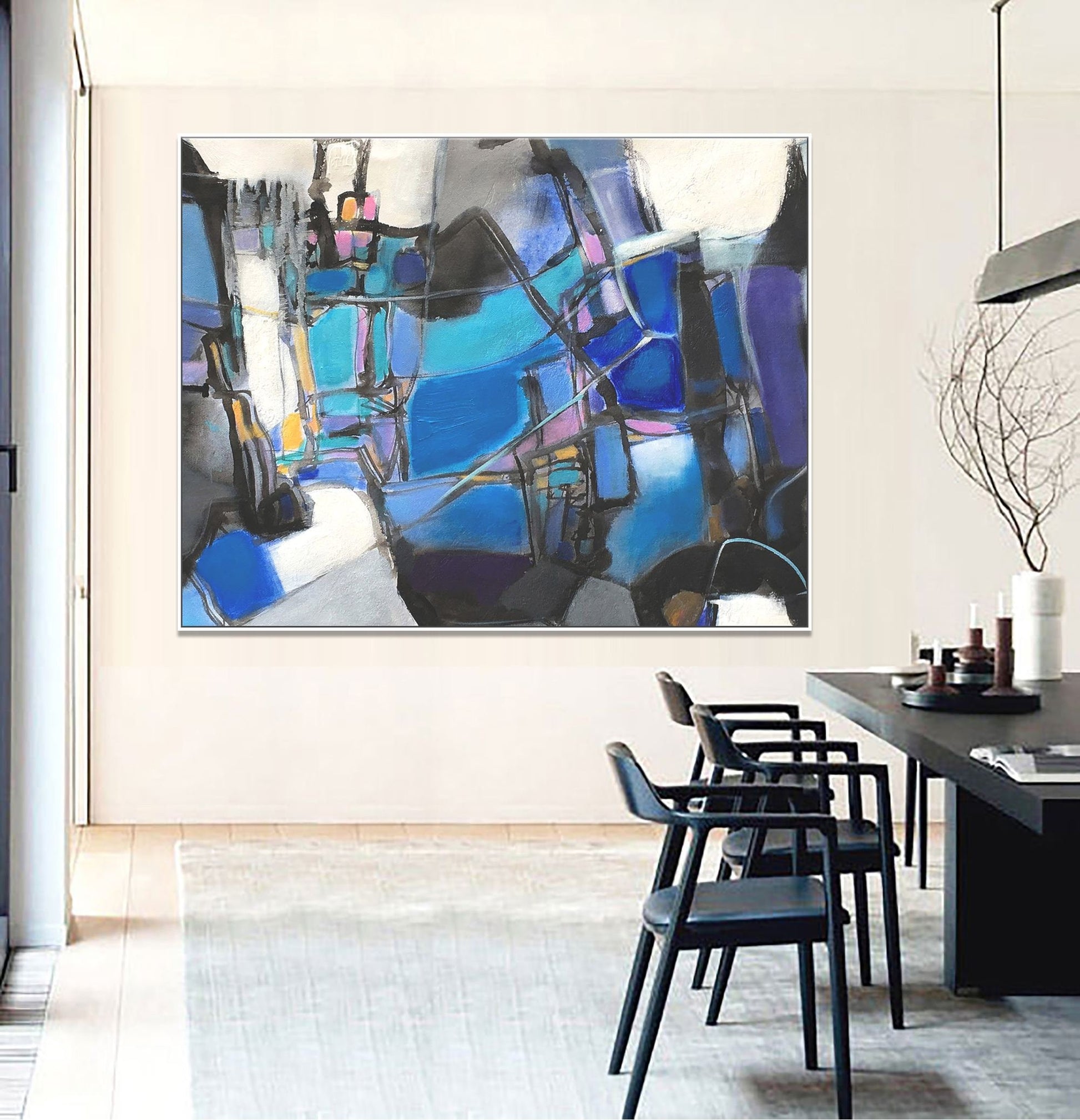 Oil Painting Abstract, Original Oil Painting, Large Canvas Wall Art, Modern Painting, Large Abstract Painting, Kitchen Wall Decor, Blue