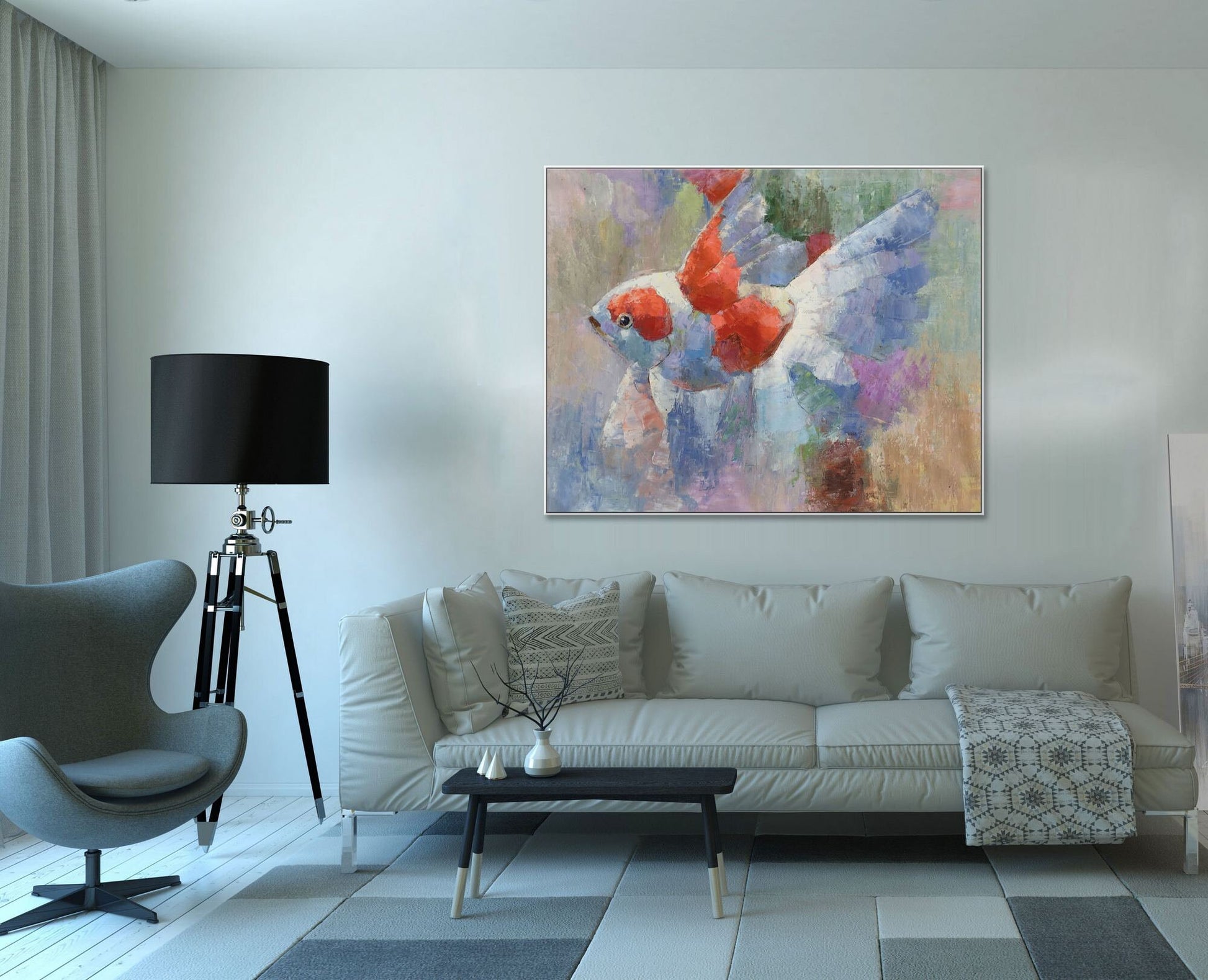 Oil Painting  Gold Fish, Large Canvas Painting, Large Wall Decor,  Gold Fish Painting, Modern Painting, Original Oil Painting, Canvas Art