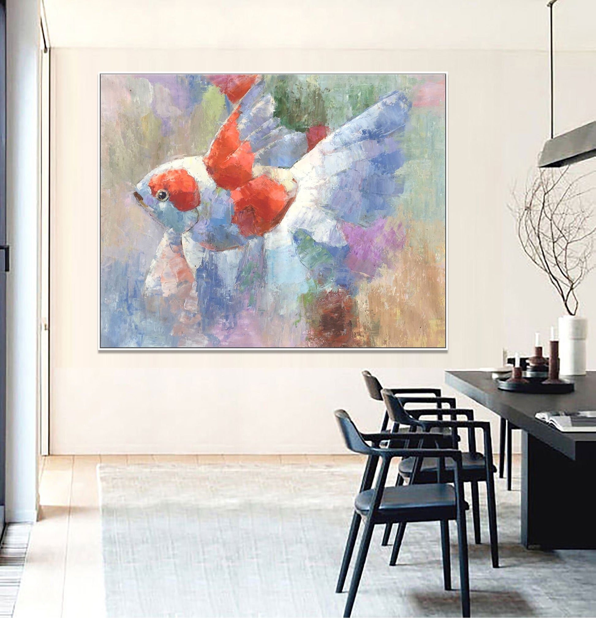 Oil Painting  Gold Fish, Large Canvas Painting, Large Wall Decor,  Gold Fish Painting, Modern Painting, Original Oil Painting, Canvas Art