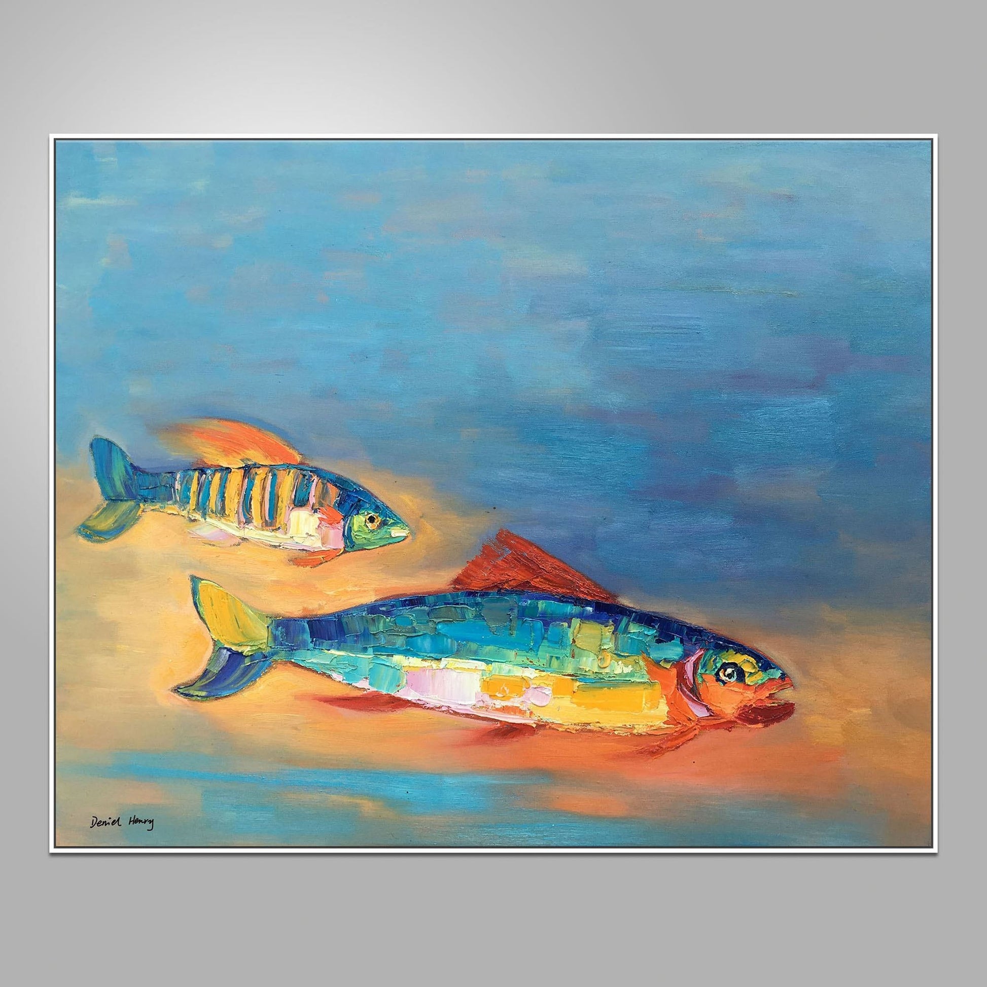 Abstract Oil Painting Fishes, Original Artwork, Contemporary Art, Bedroom Art, Large Painting, Abstract Canvas Painting, Abstract Art