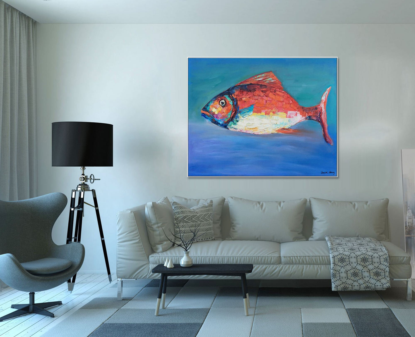 Abstract Oil Painting, Modern Painting Fish, Canvas Art, Large Wall Art, Large Art, Art, Original Abstract Painting, Abstract Oil Painting