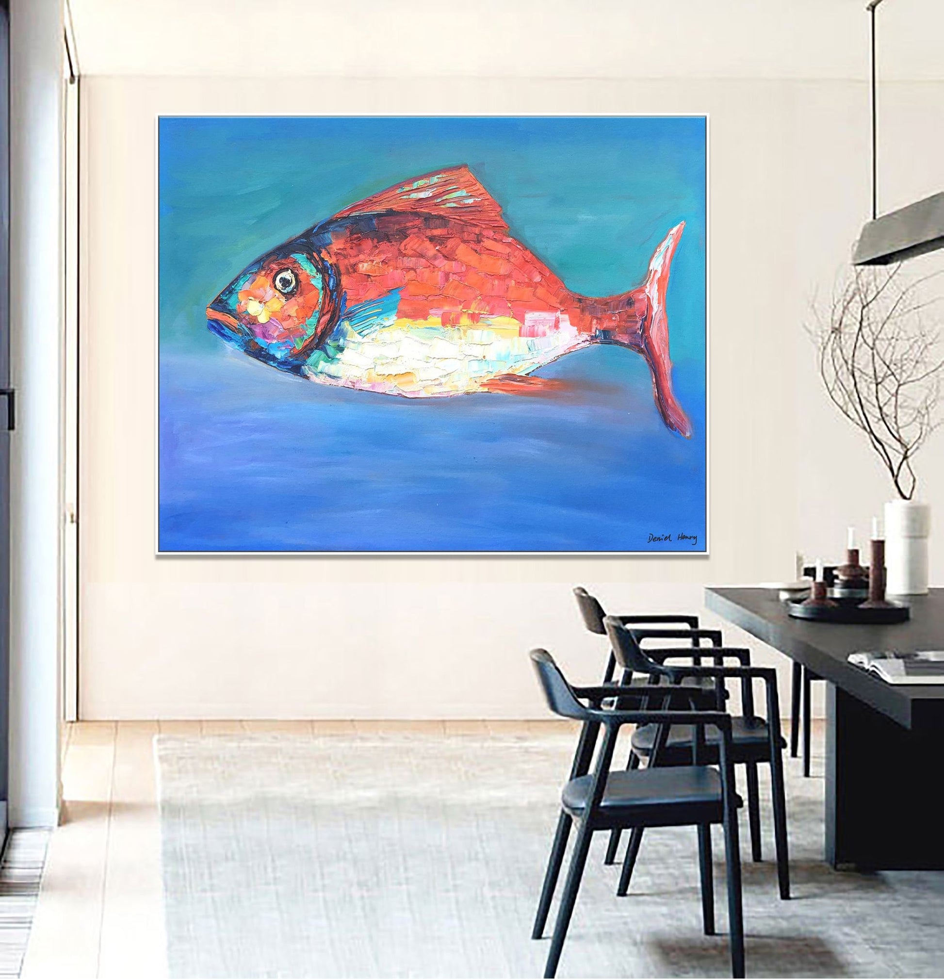 Abstract Oil Painting, Modern Painting Fish, Canvas Art, Large Wall Art, Large Art, Art, Original Abstract Painting, Abstract Oil Painting